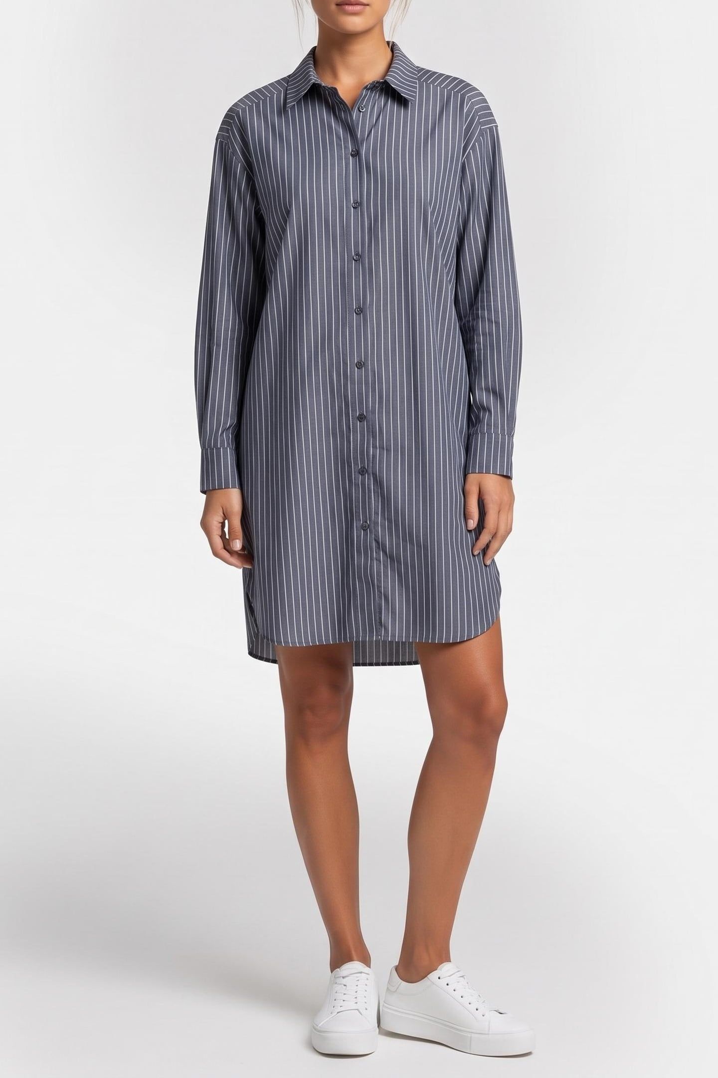 BLOUSE PINSTRIPE DRESS WITH BUTTONS BLUE/WHITE 1