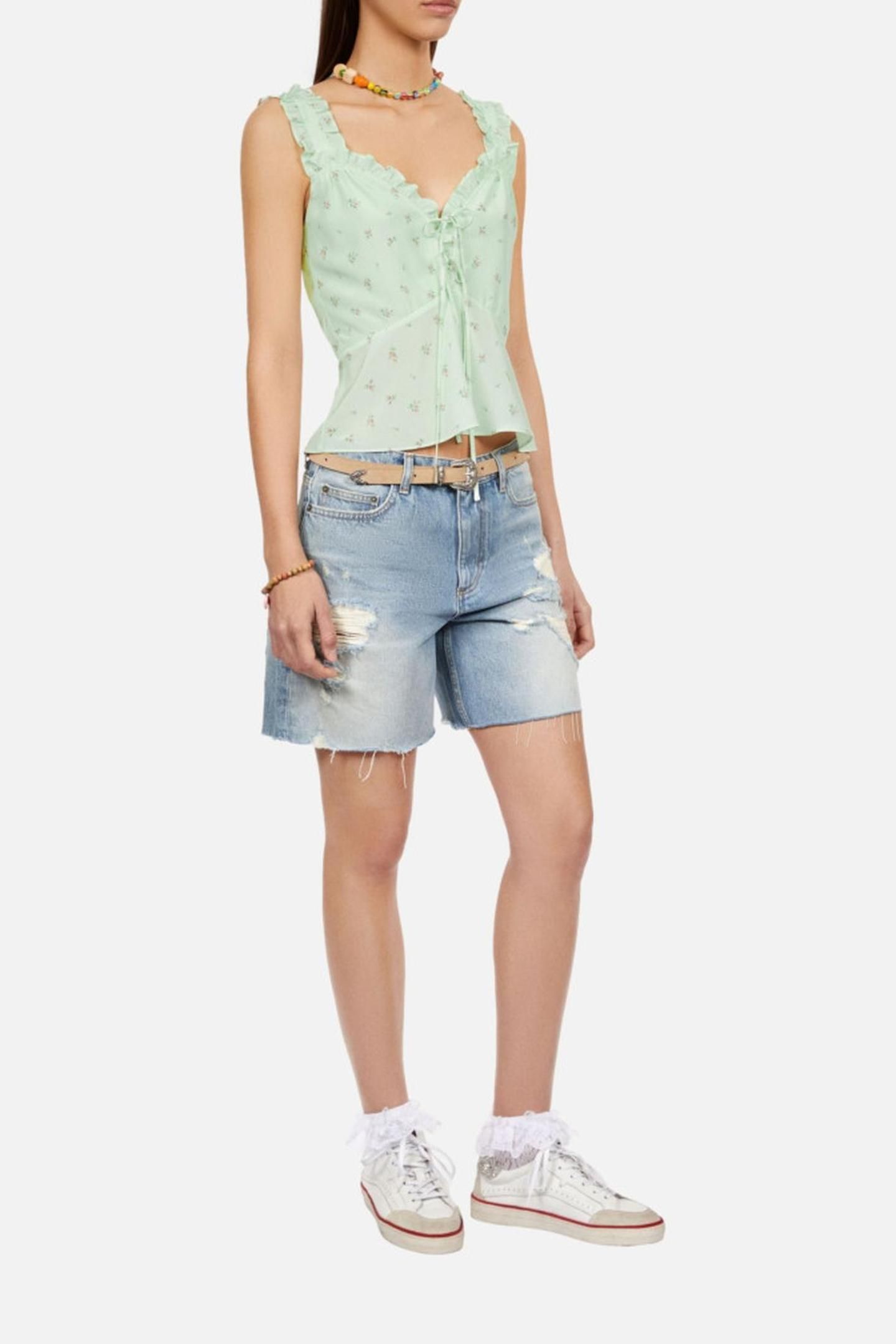 TOP WITH STRAPS AND RUFFLES GREEN 2