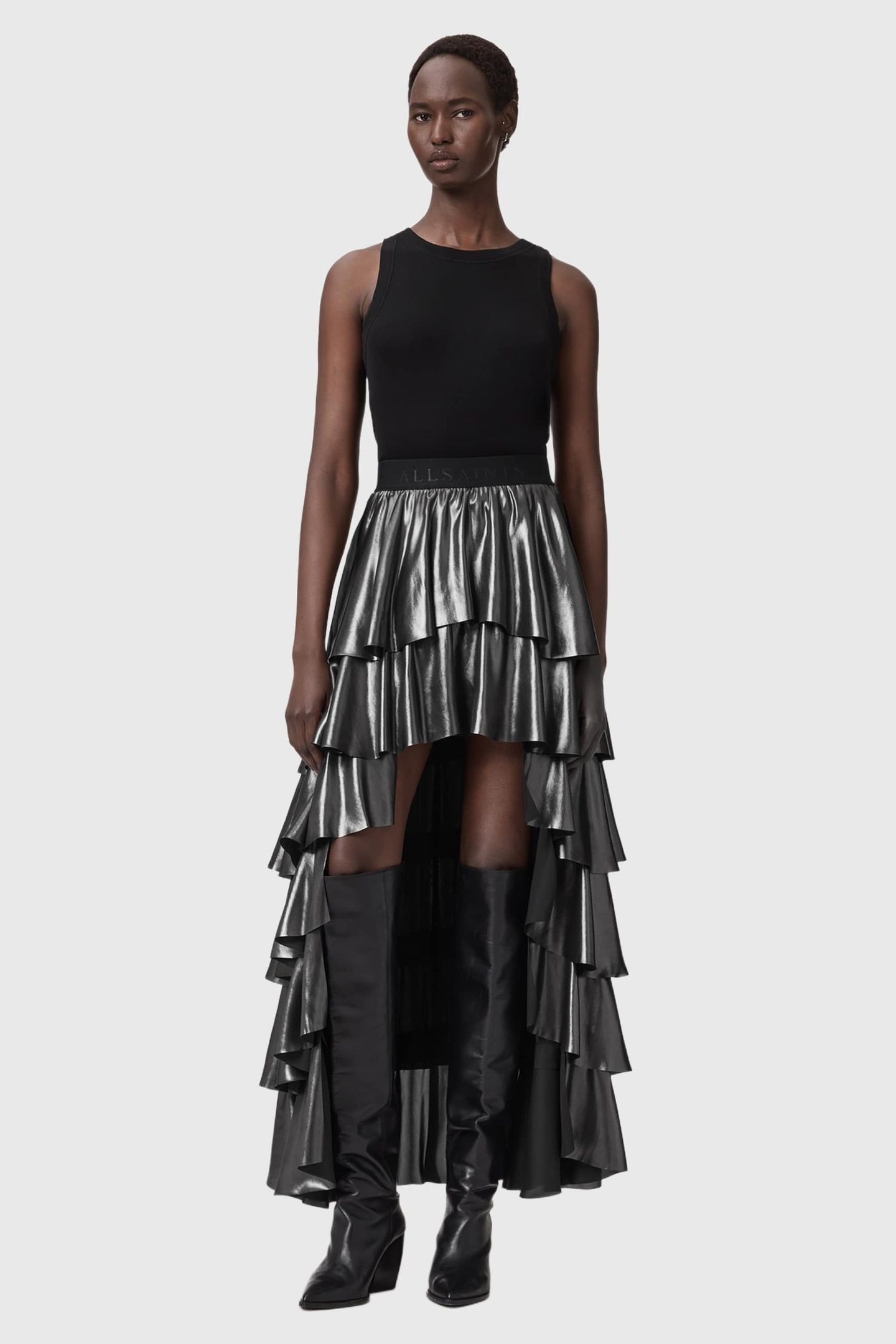 CAVARLY MAXI SKIRT METALLIC SILVER 3