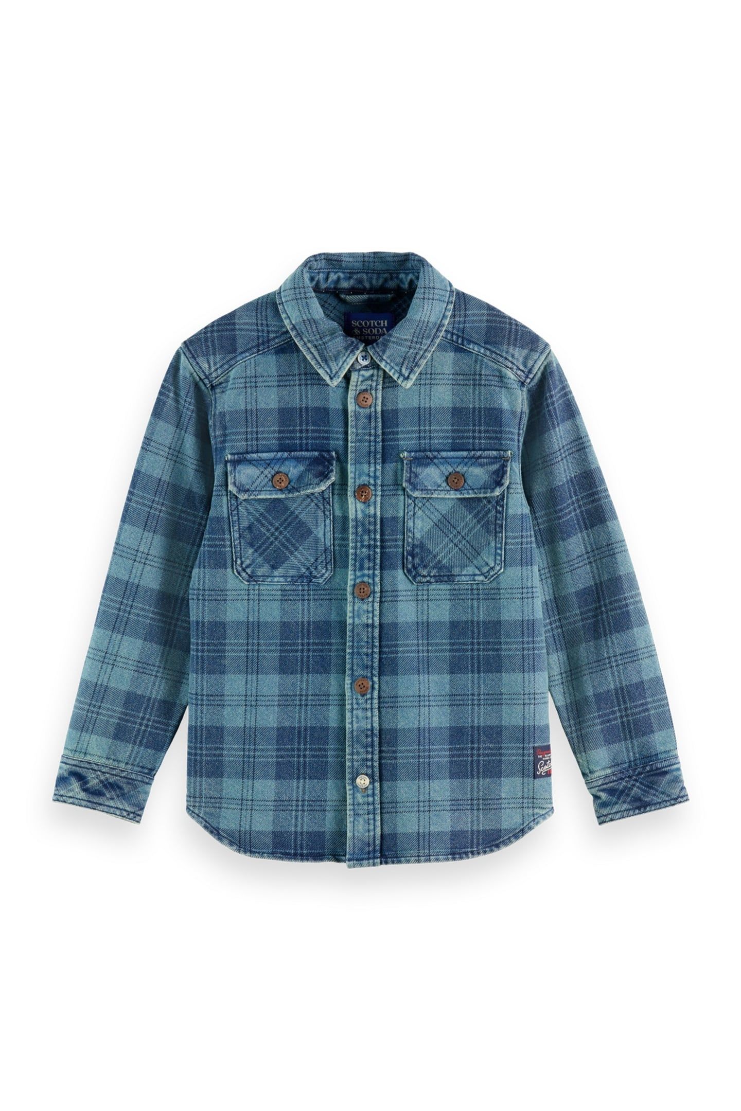 BOYS DENIM WASHED CHECKED OVERSHIRT INDIGO CHECK 1