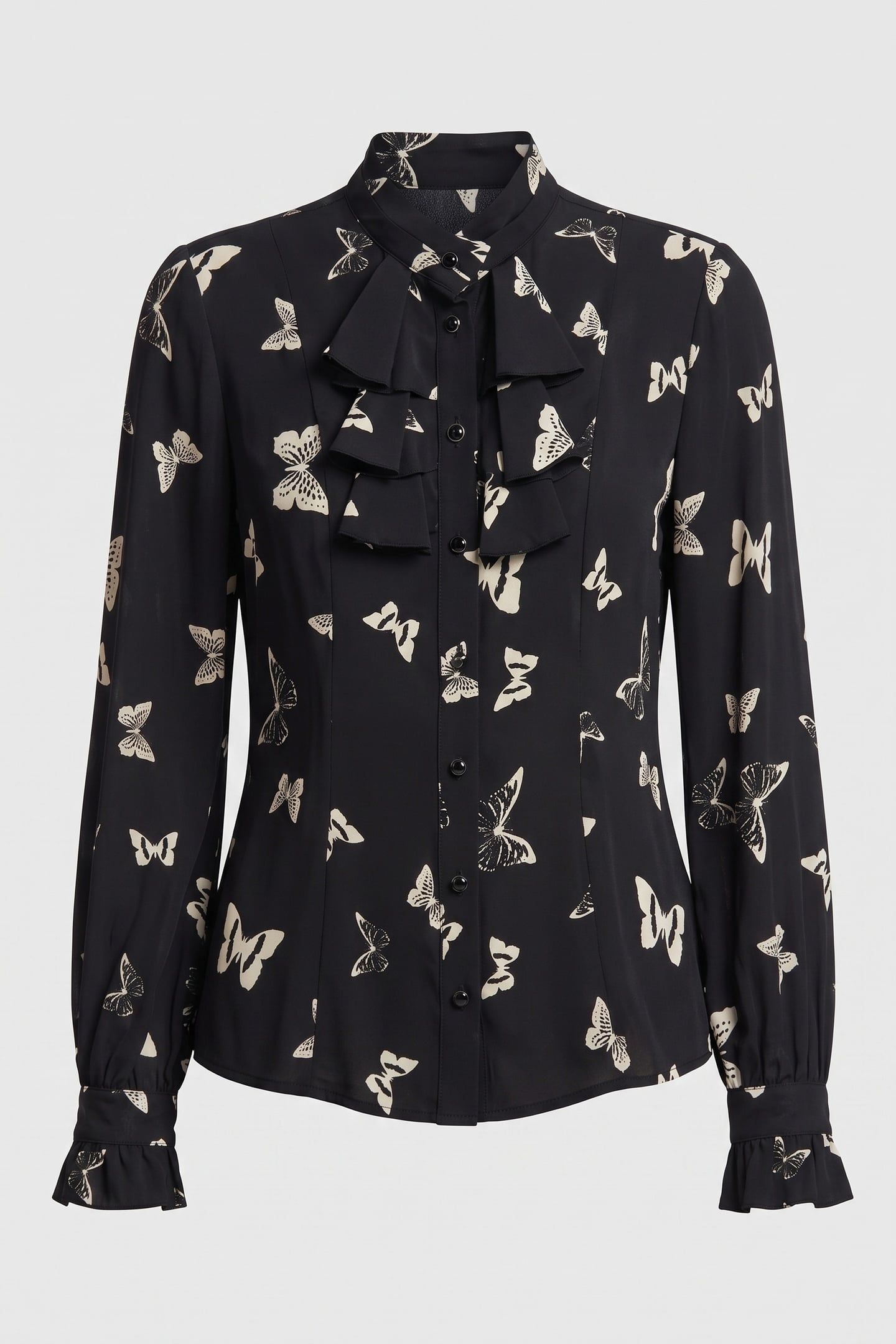 BUTTERLFY PRINT LONG-SLEEVED SHIRT BLACK WHITE 3