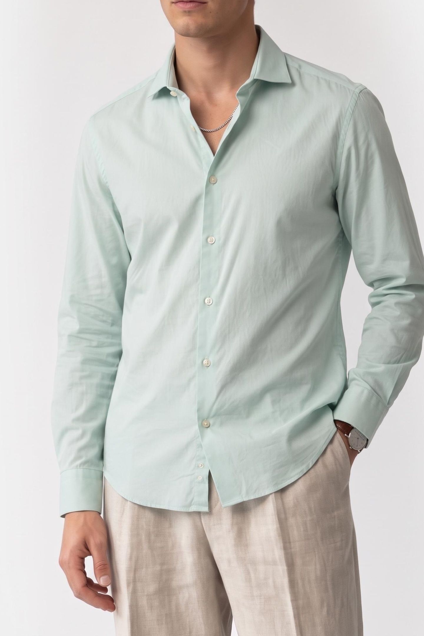 SLIM STRIPED STRAIGHT SHIRT SAGE 1