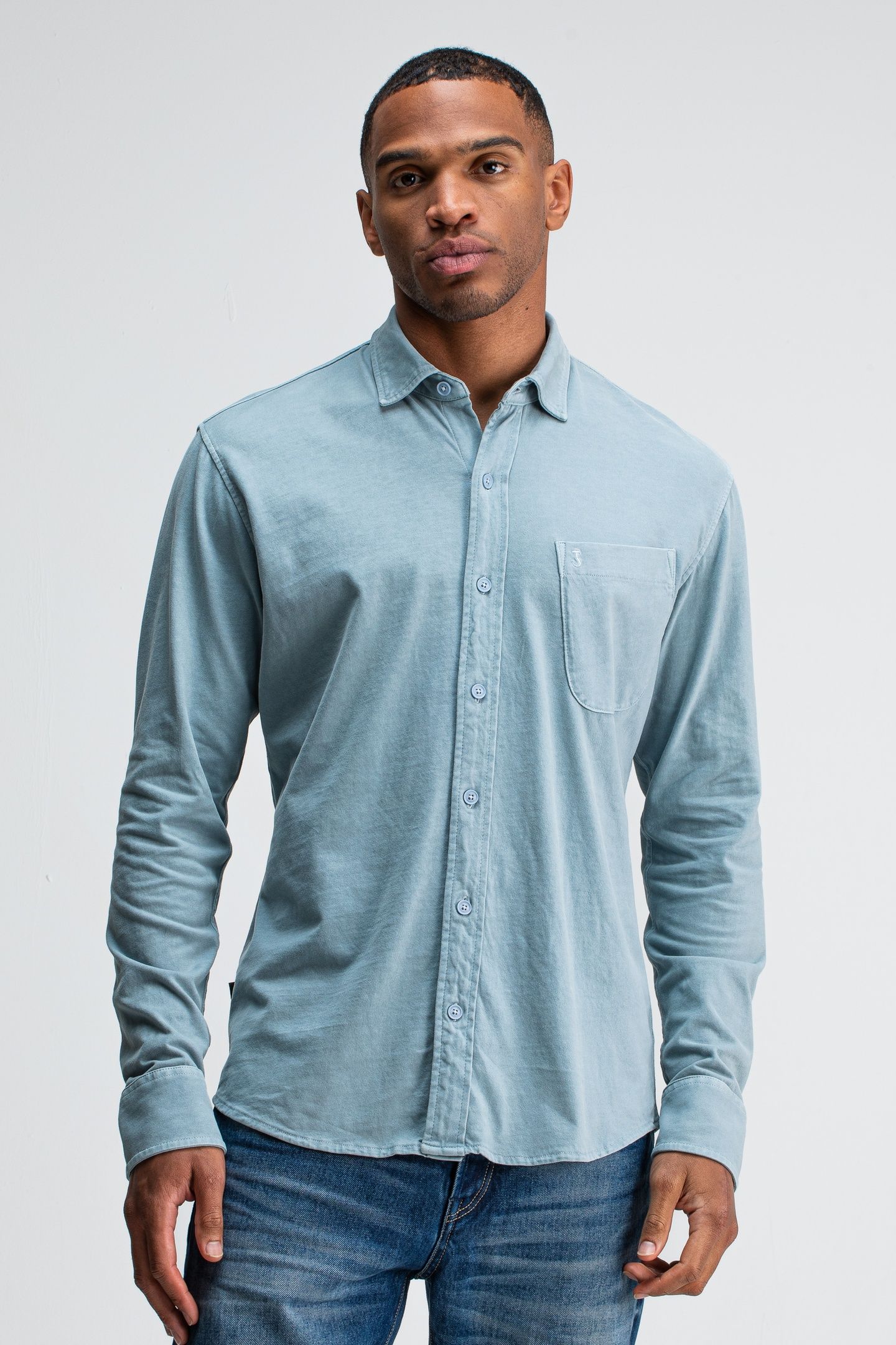 AIDAN PEACHED JERSEY SHIRT HORIZON BLUE 1