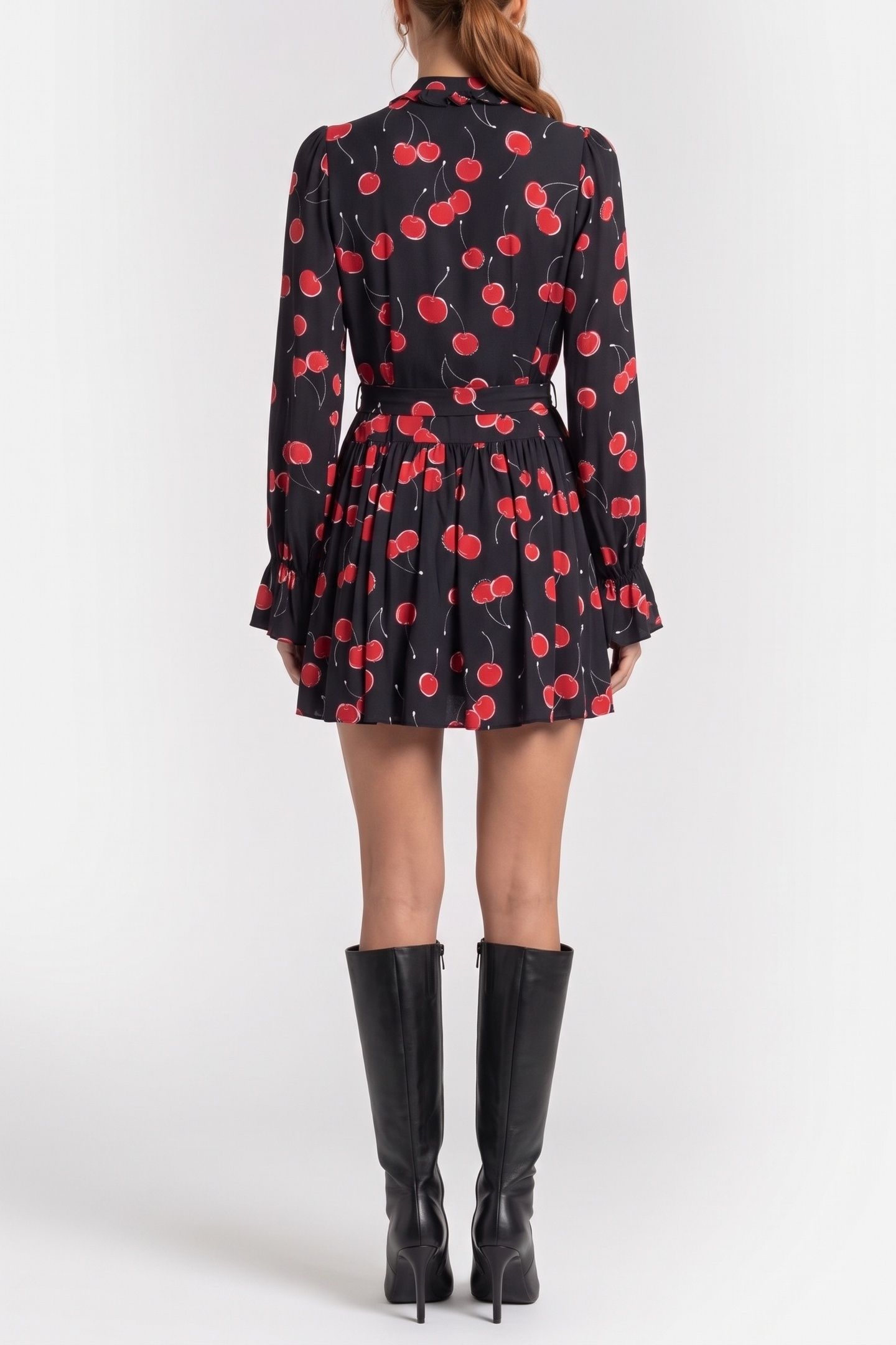 SHORT DRESS WITH LONG SLEEVES BLACK - RED 2