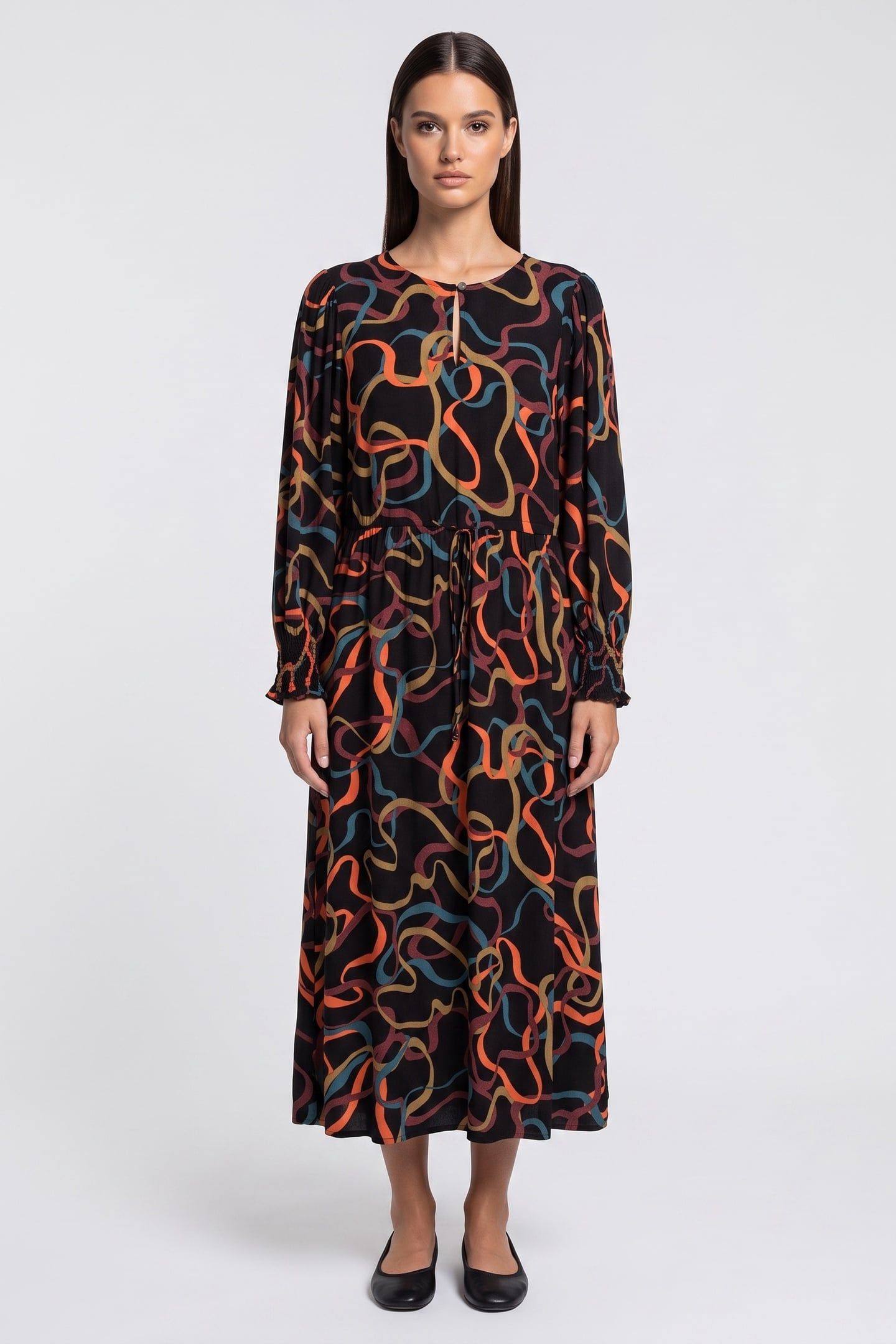 ANGIE MIDI DRESS BLACK MULTI 1