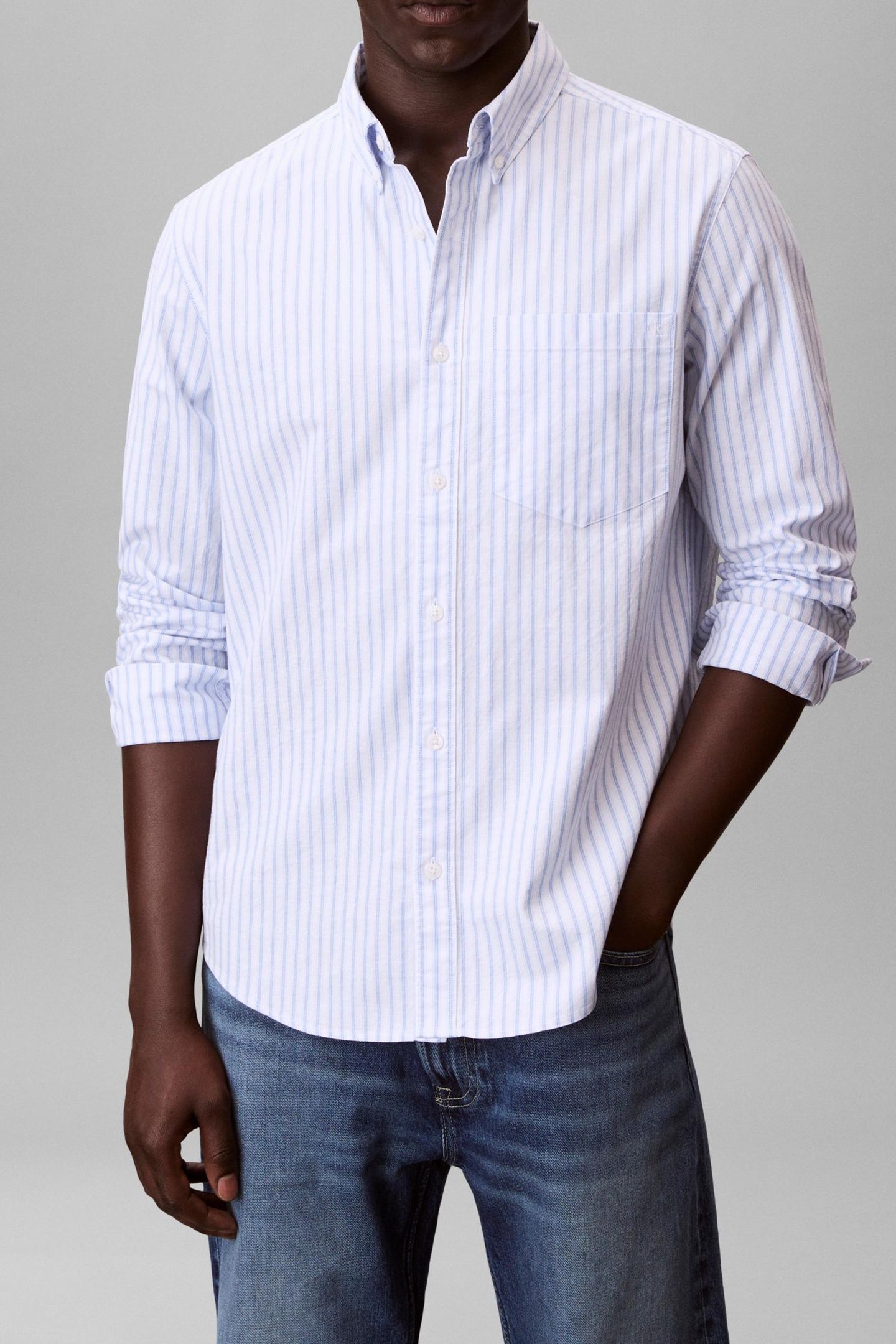 LONG SLEEVE YARN-DYED STRIPE OXFORD BLUE DESCENT 2