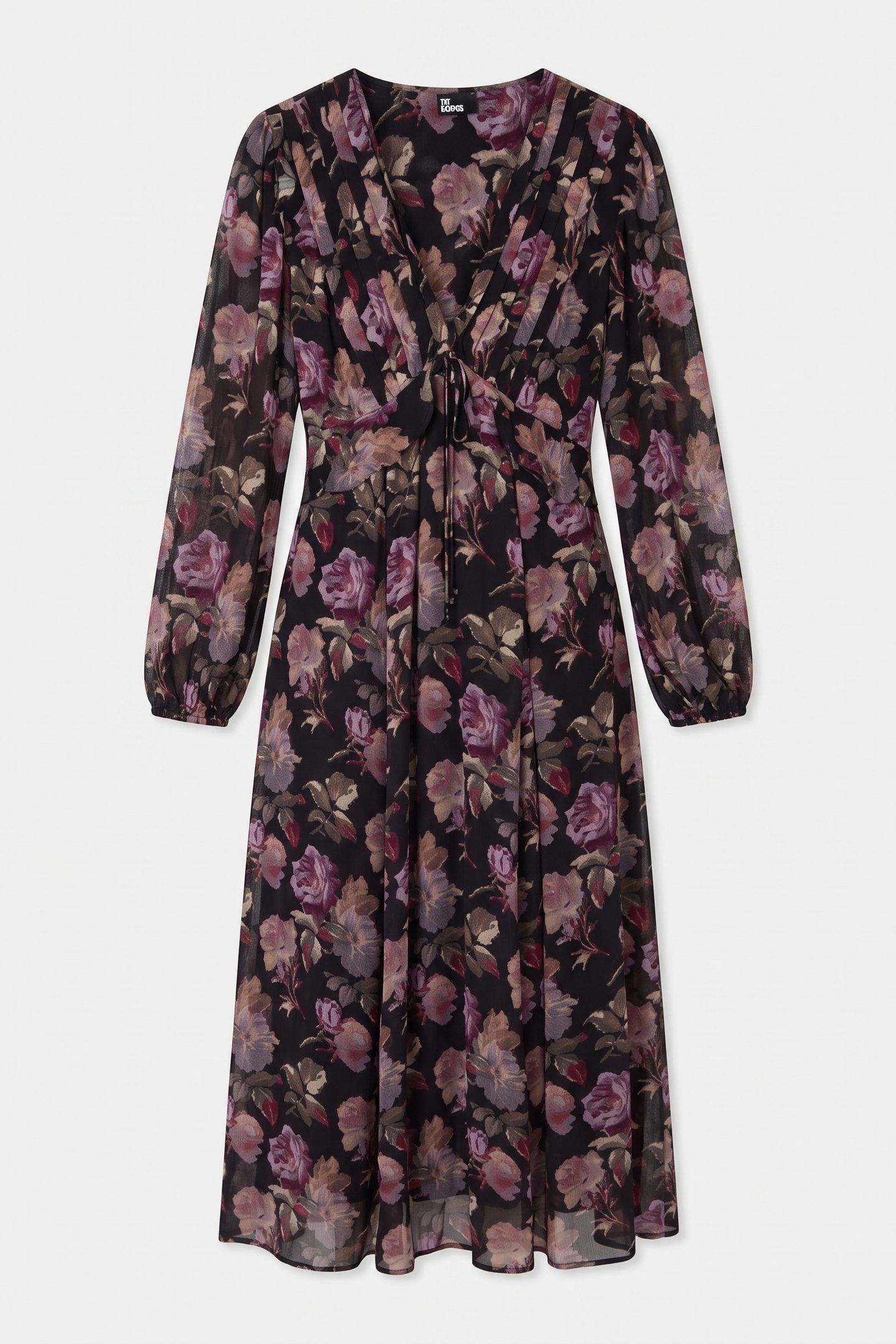 LONG-SLEEVED DRESS IN ROSE PRINT BLACK / PURPLE 3