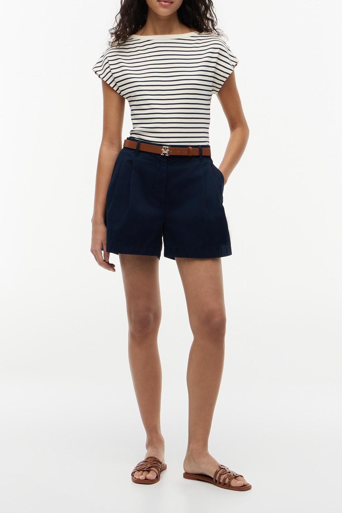 GOLD-TONE BUTTON BOAT NECK T-SHIRT BRETON CALICO/DARK NIGHT  3