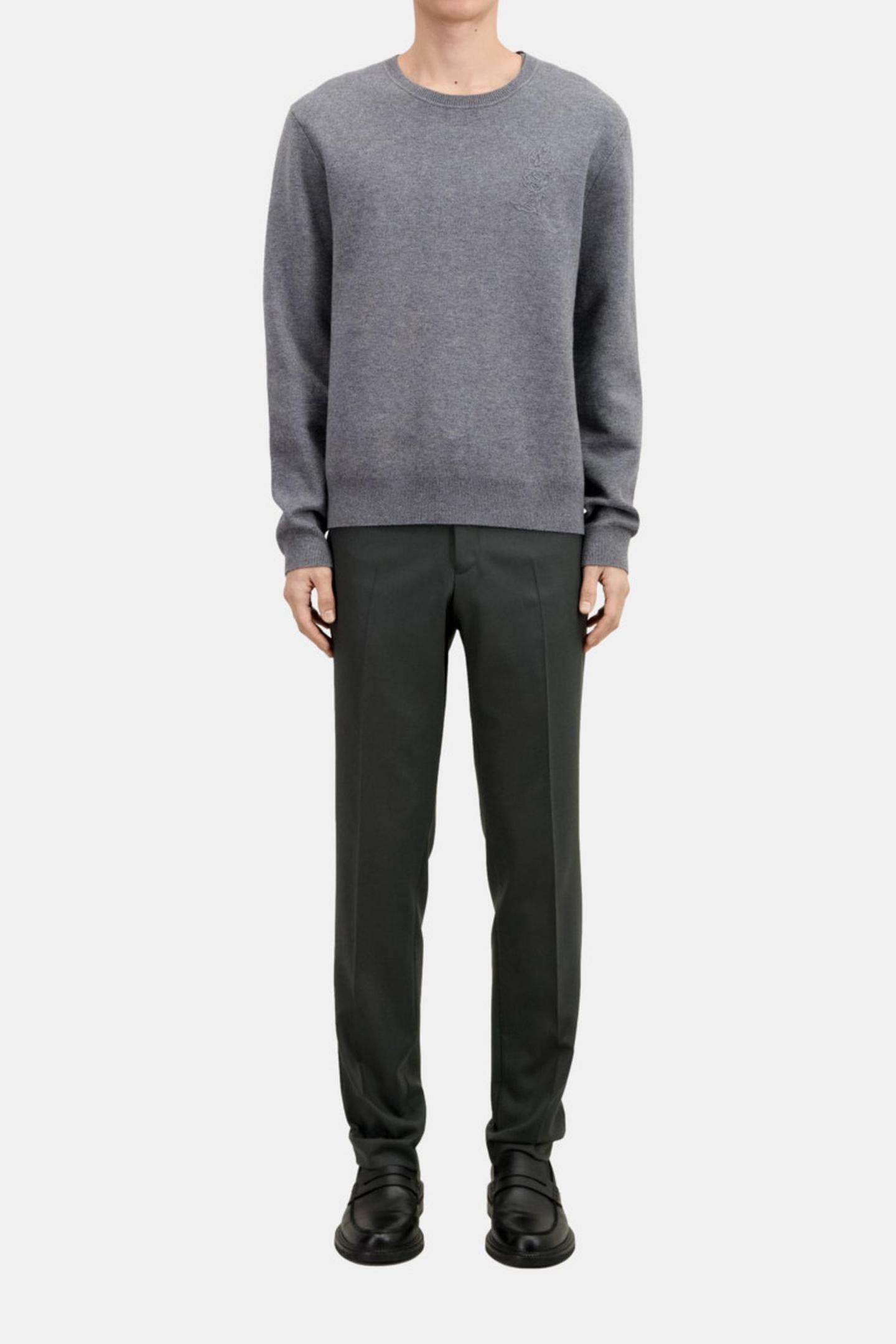 ROUND NECK SWEATER WITH CHEST EMBROIDERY MELANGE GREY 2