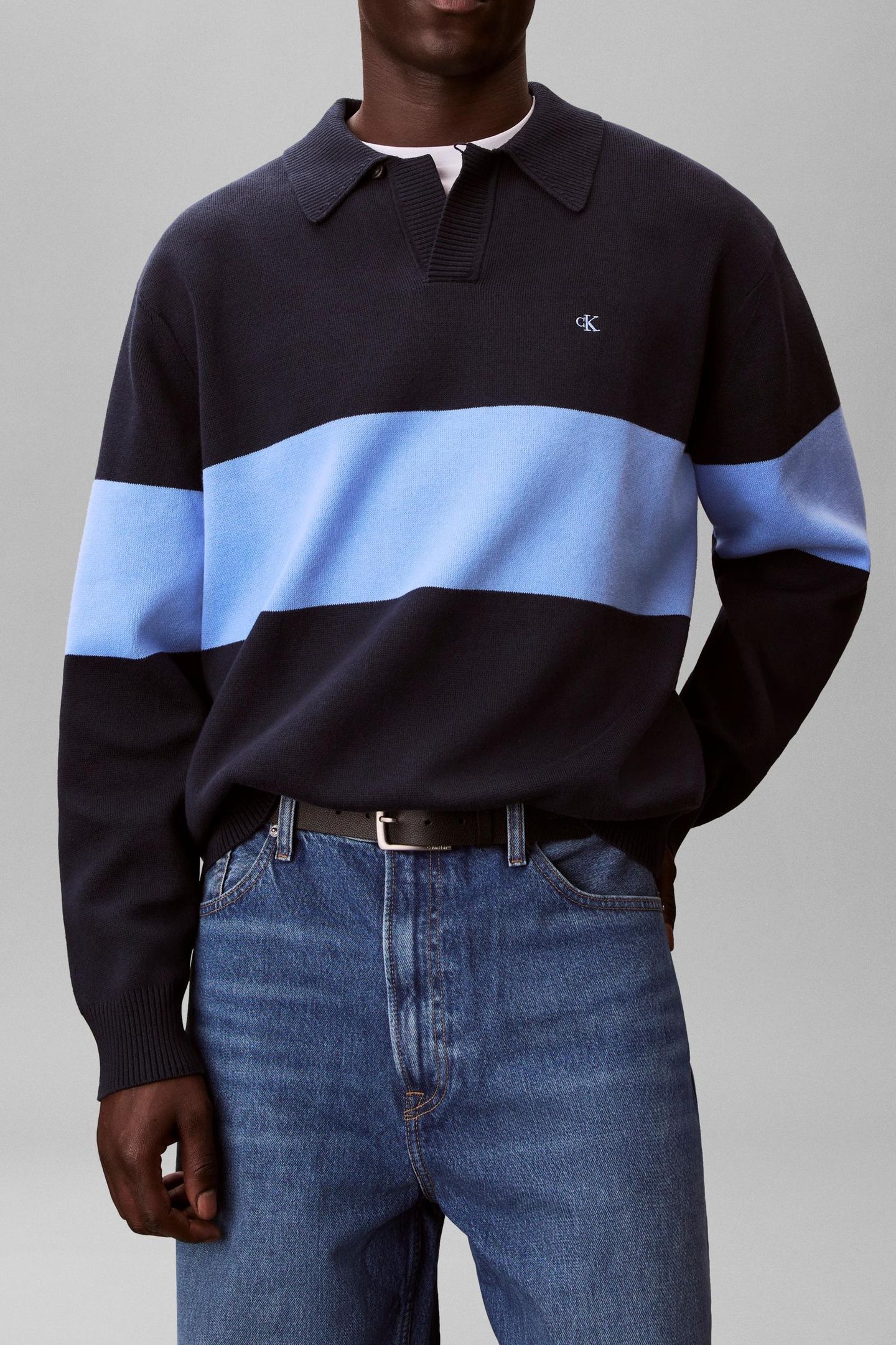 LONG SLEEVE PLACED STRIPE COTTON DARK SAPPHIRE 1