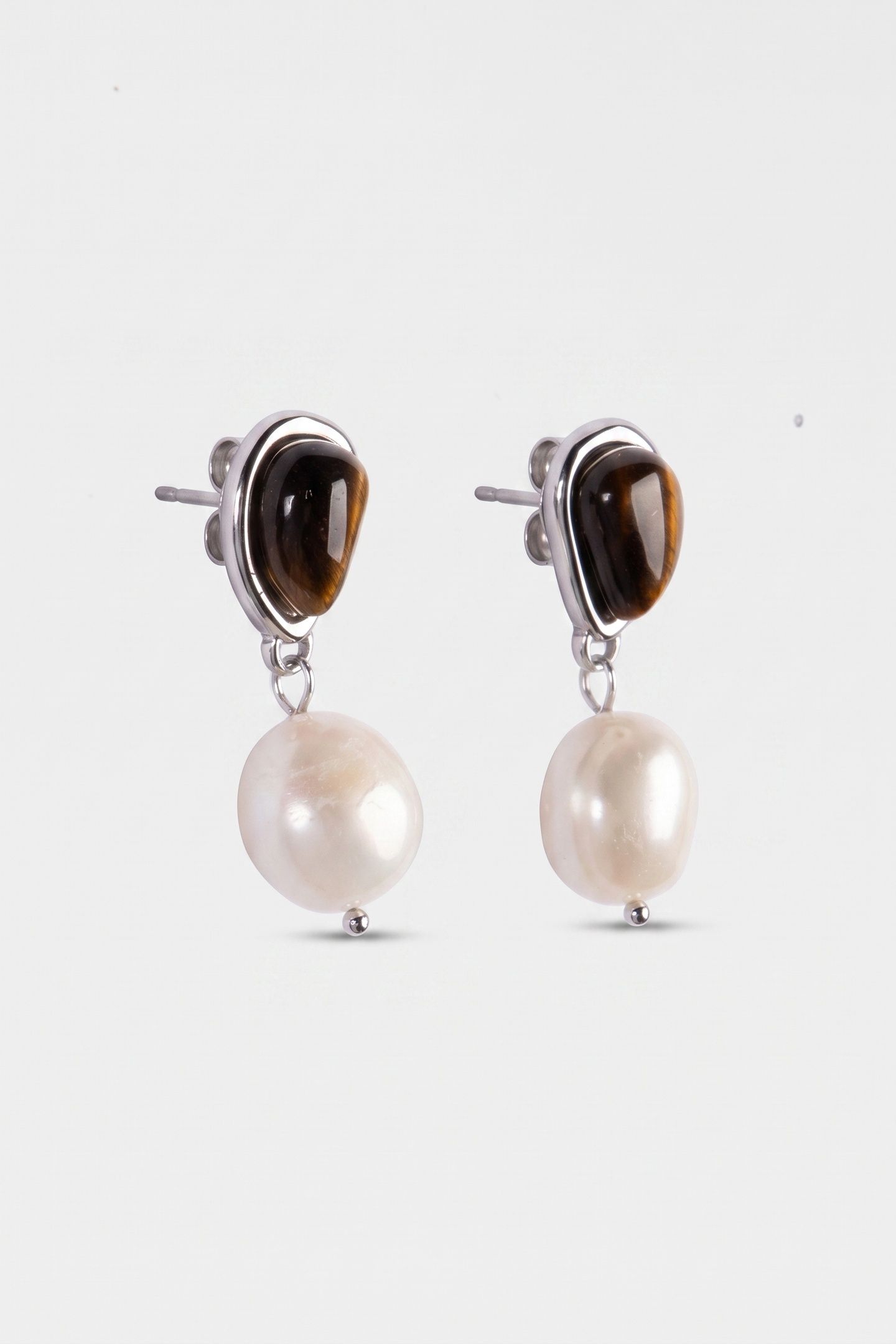 TIGER'S EYE PEARL PERLENOHRRINGE SILVER 4