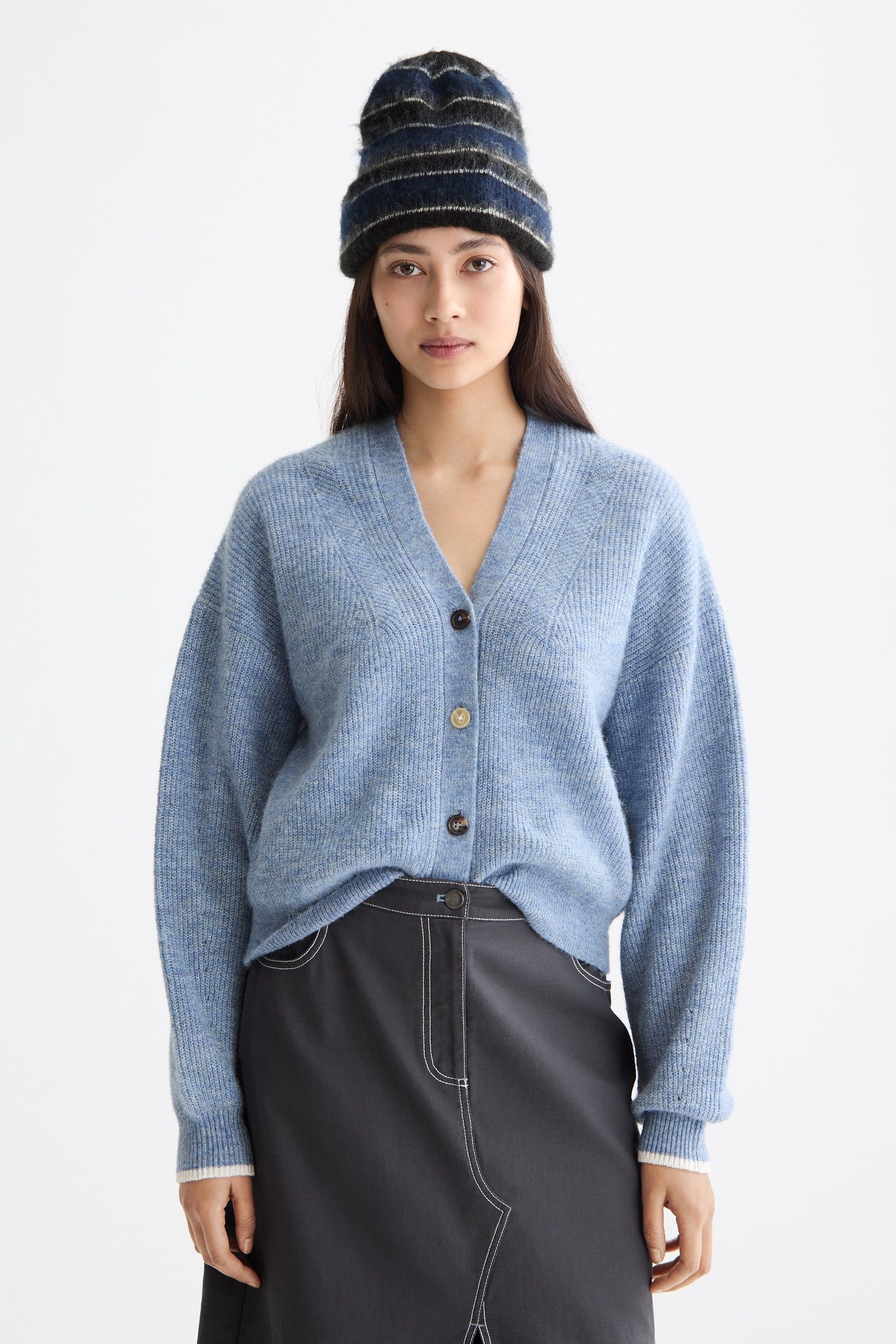 FUZZY RELAXED CARDIGAN FADED DENIM MELANGE 1