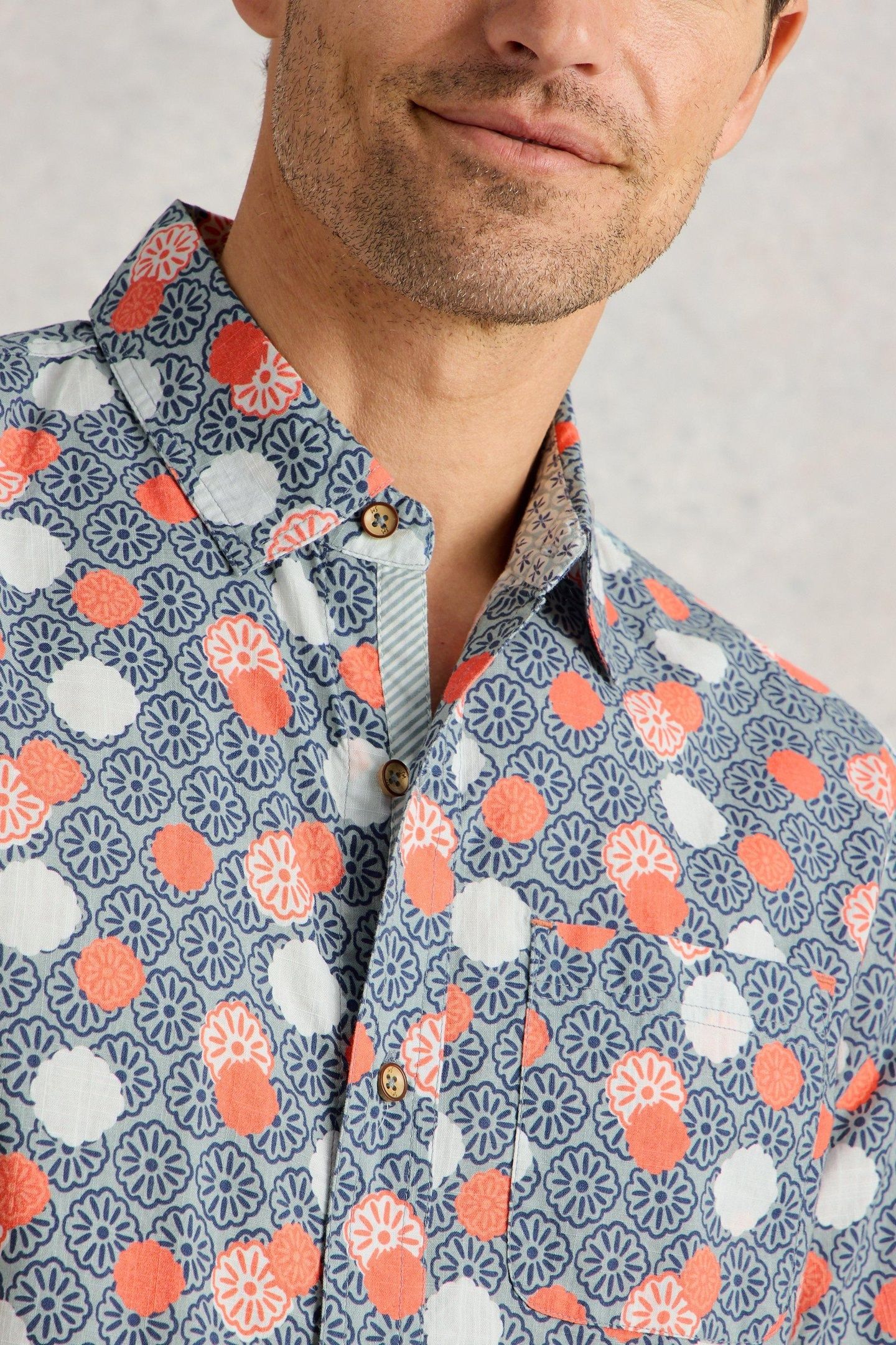 FLORAL STAMP SS PRINTED SHIRT BLUE PRINT 4