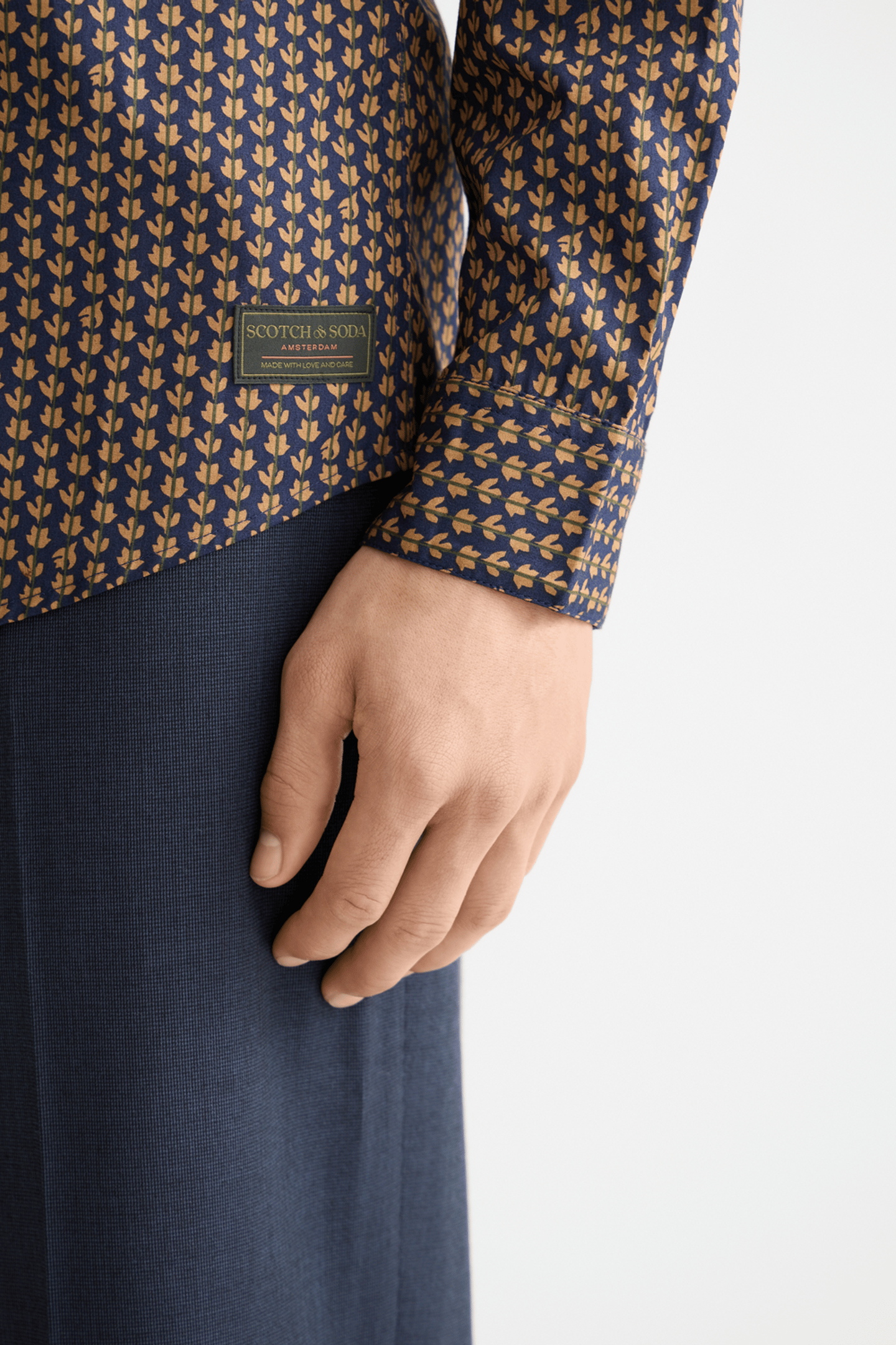 MICRO AOP SLIM-FIT SHIRT DITSY LEAF STRIPE PEACOAT 5