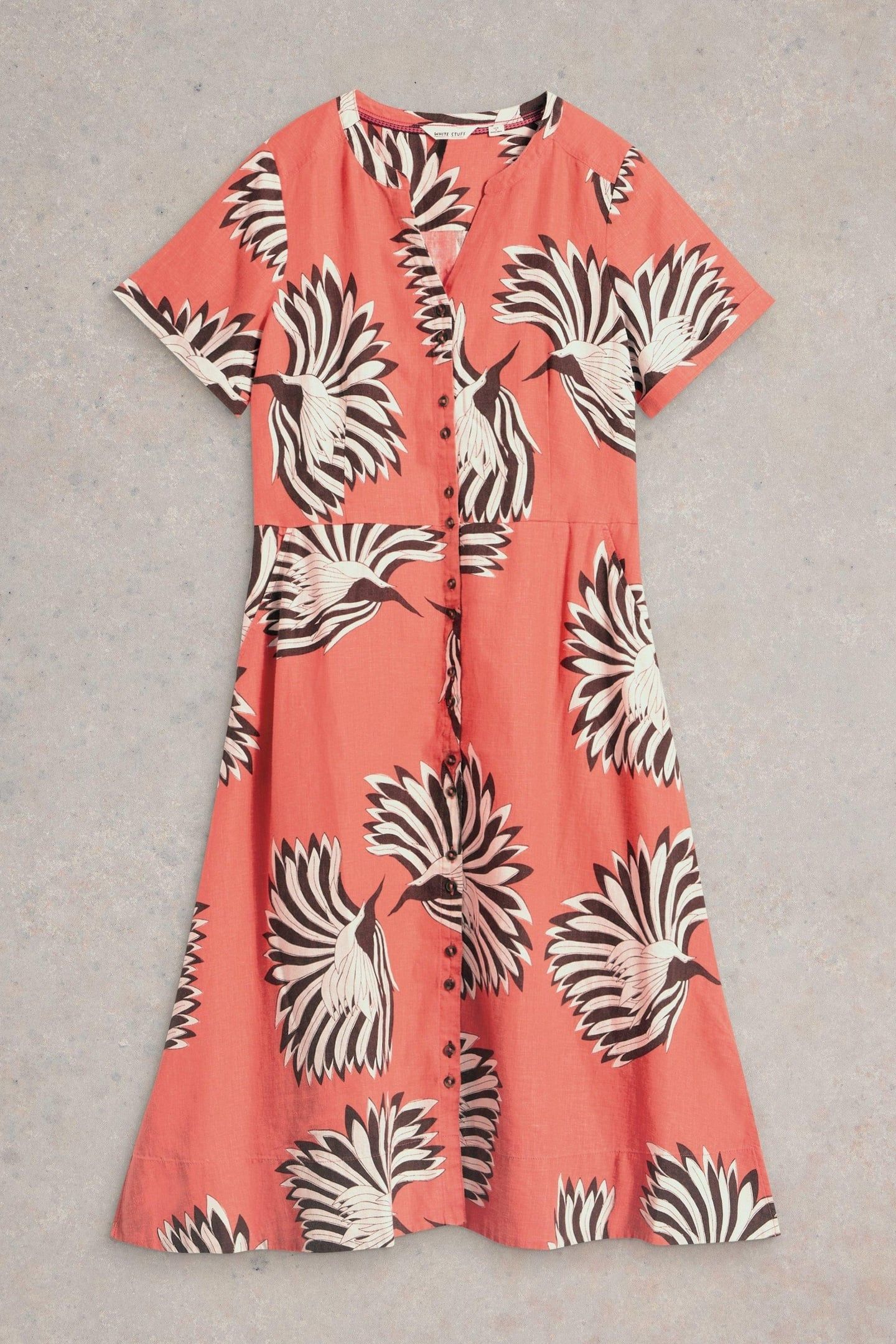 IRIS LINEN DRESS CORAL PRINT 4