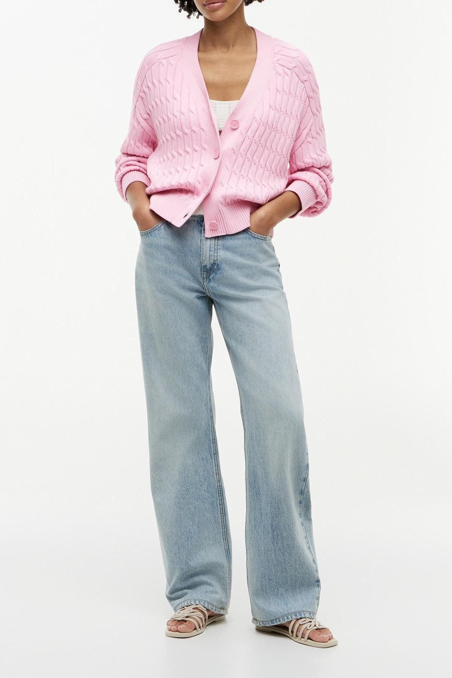 MID CABLE V-NECK LS CLASSIC PINK 3