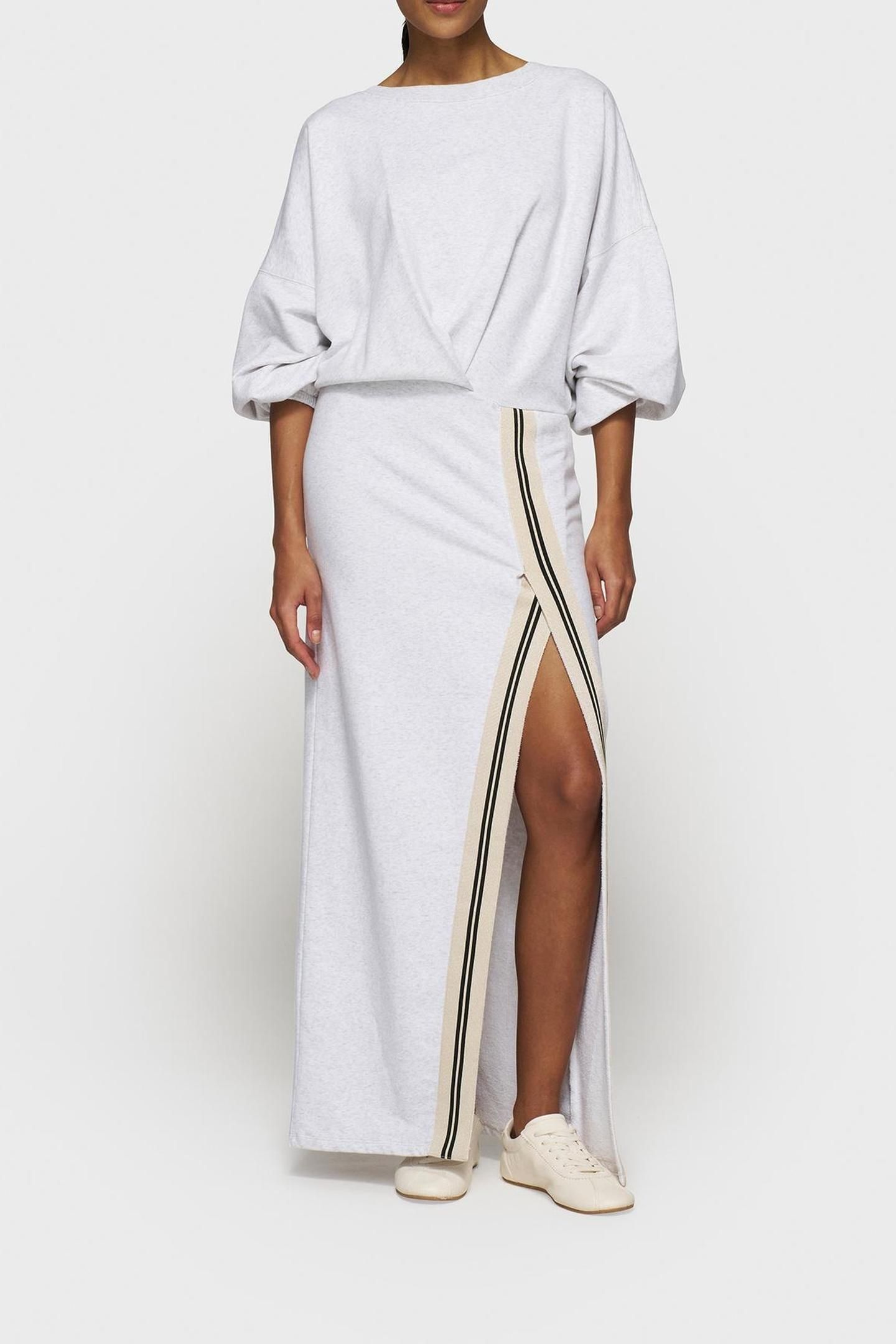 LONG WRAP DRESS GATHERING WHITE GREY MELEE 2
