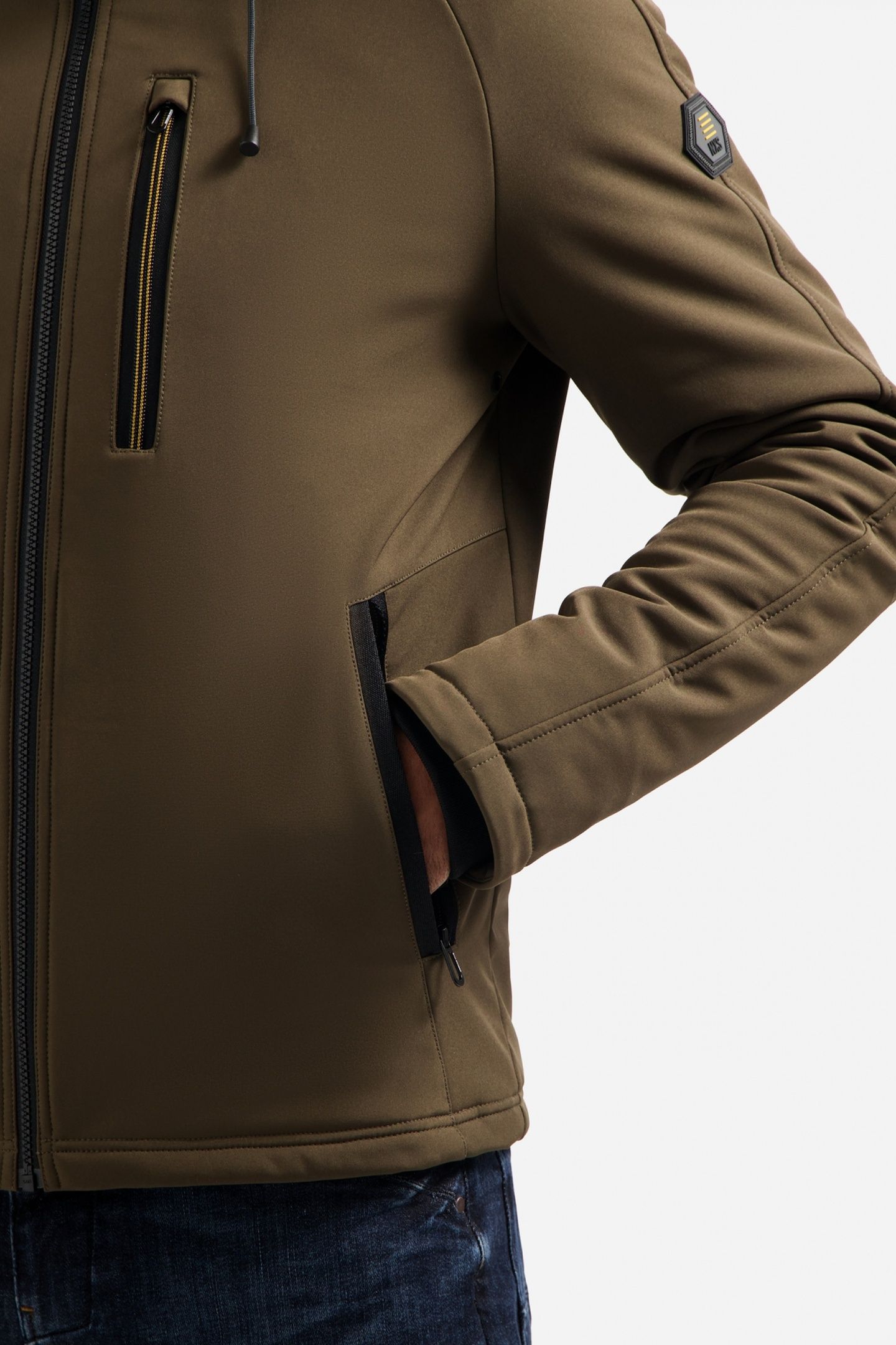 JACKET SHORT FIT HOODED SOFTSHELL STRETCH TAUPE 7