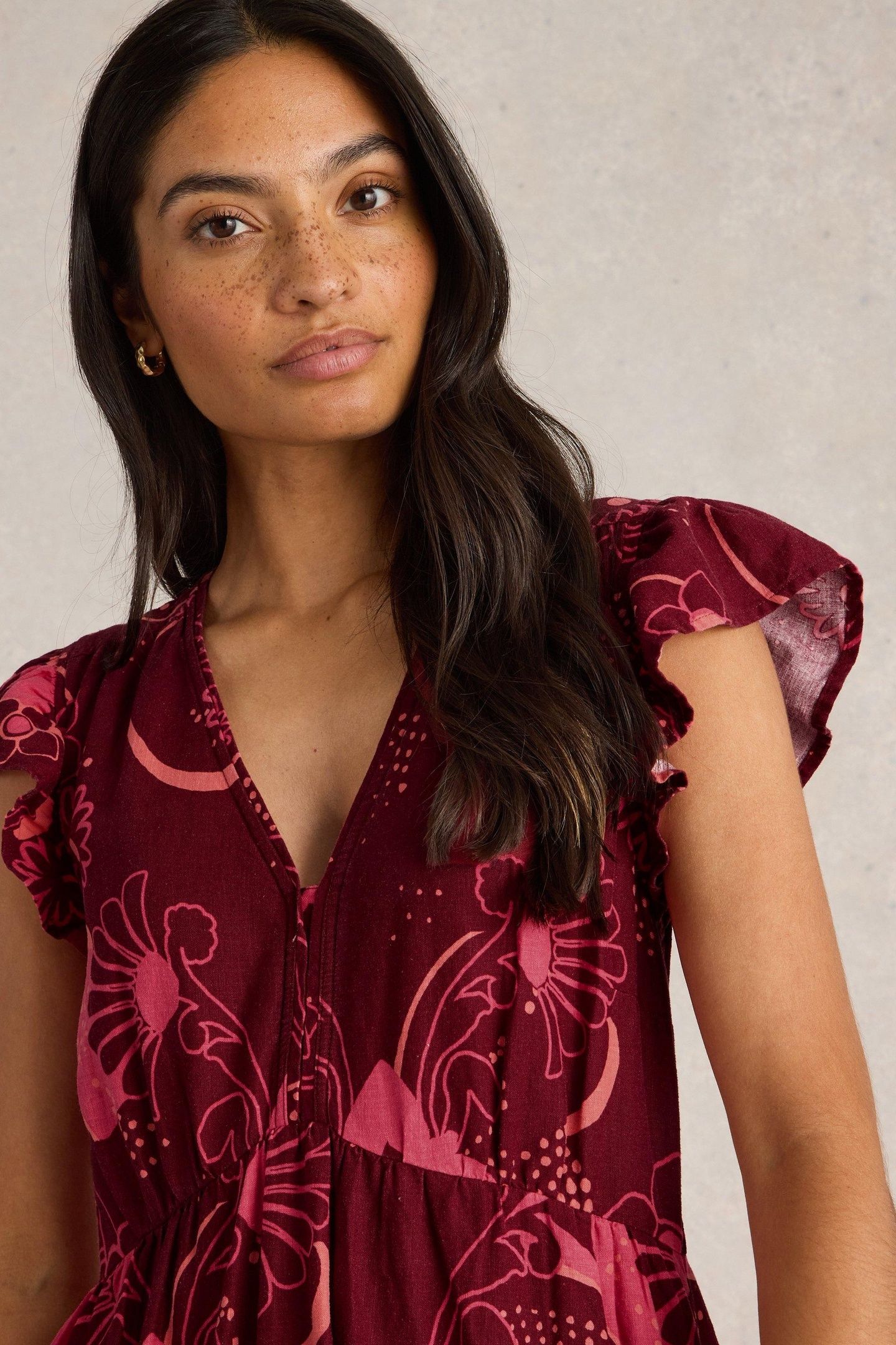 LORNA LINEN BLEND MAXI DRESS RED MULTI 2