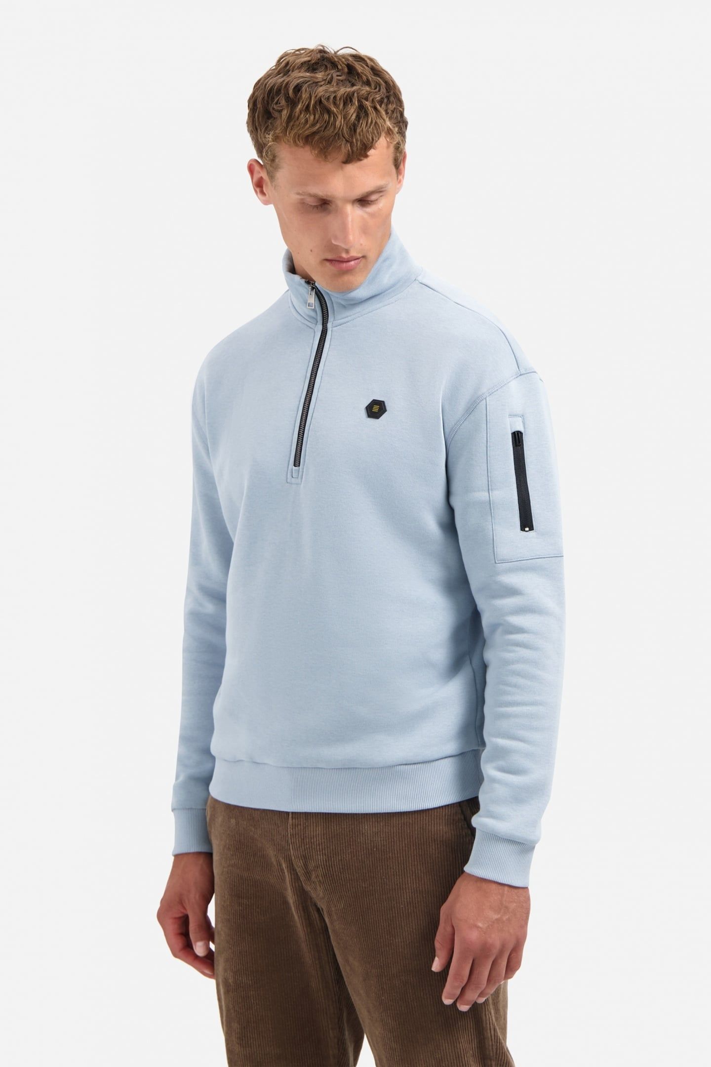 SWEATER HALF ZIP BRUSHED DUSTY BLUE 1