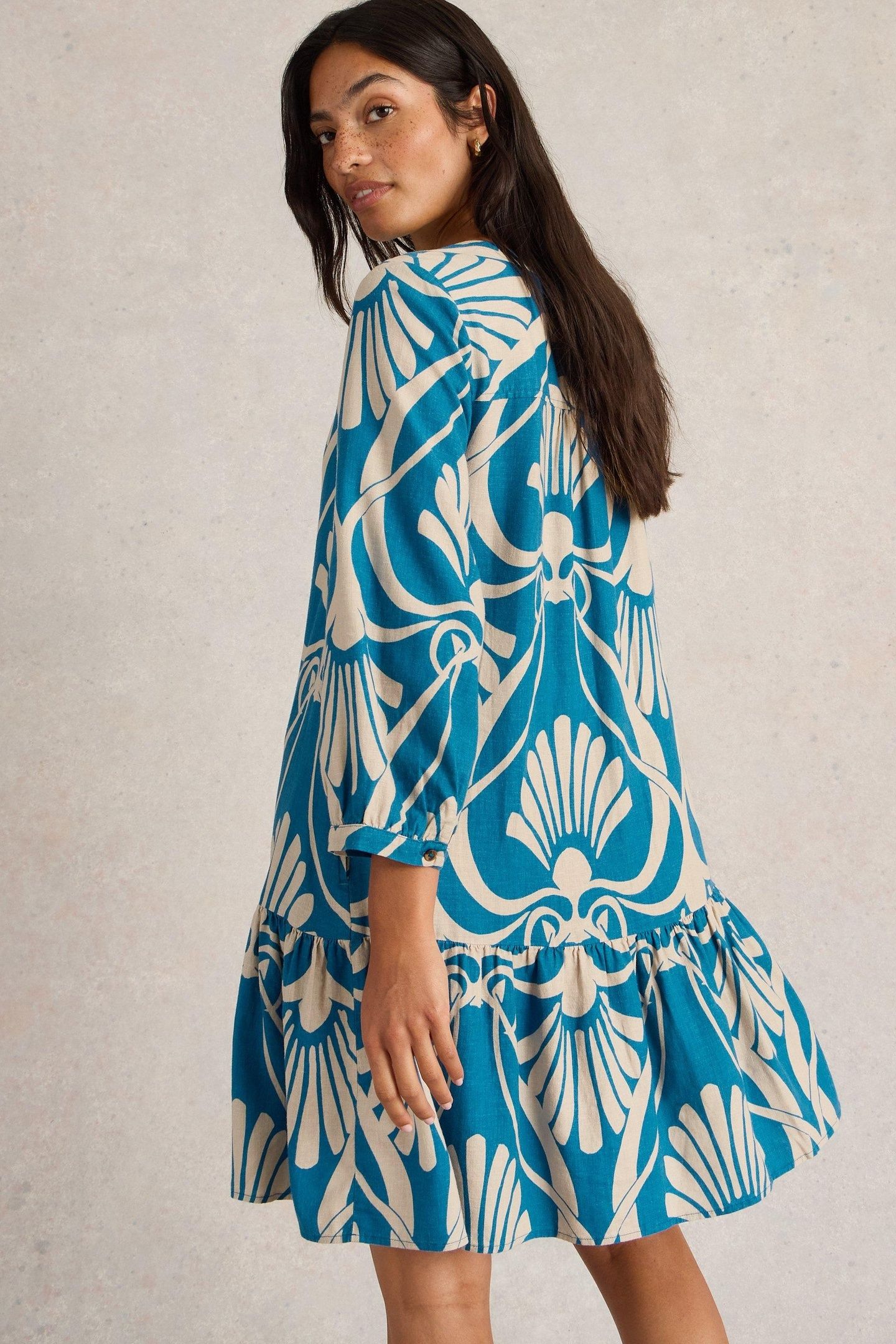 OTTO LINEN BLEND DRESS BLUE PRINT 2