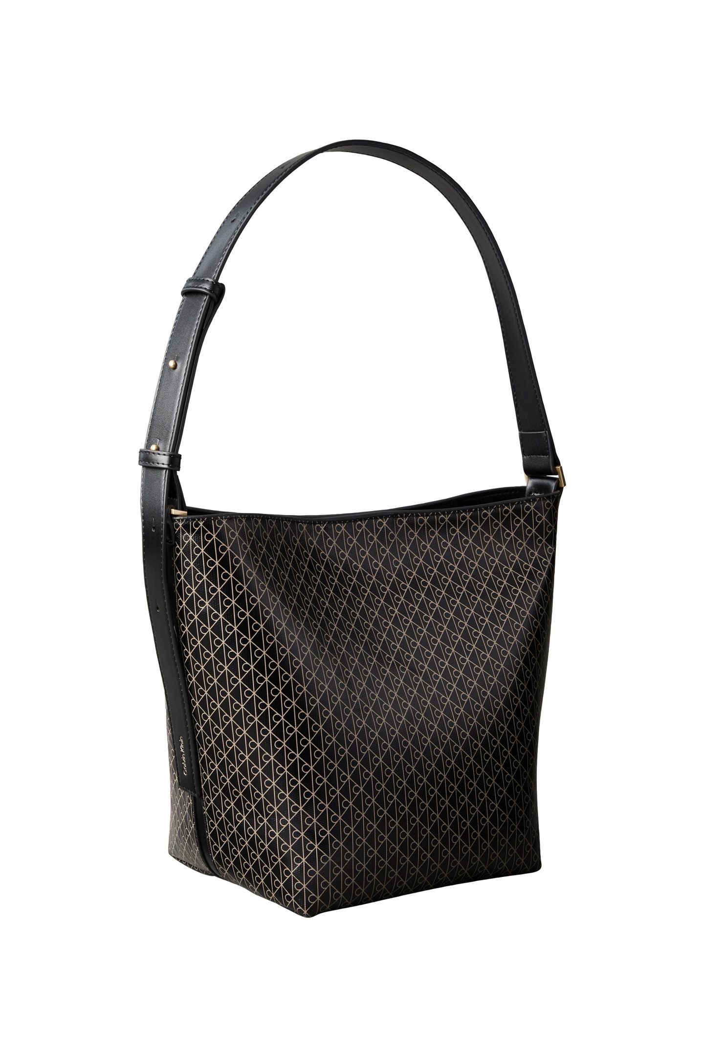 EMBLEM ALL-OVER PRINT MEDIUM BUCKET BAG BLACK 2