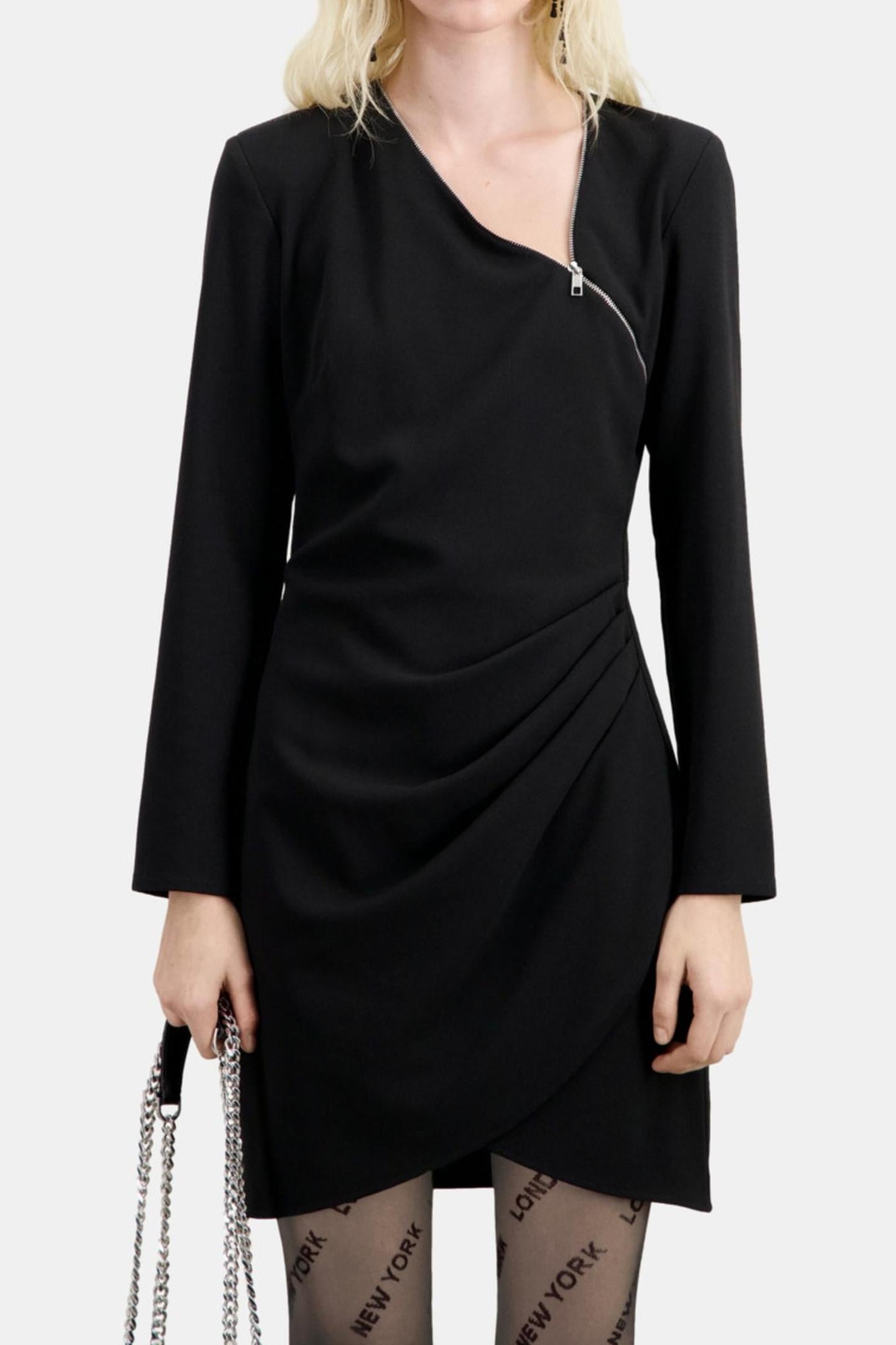 SHORT WRAP DRESS WITH LONG SLEEVES AND A FANCY ZIPPER BLACK 1