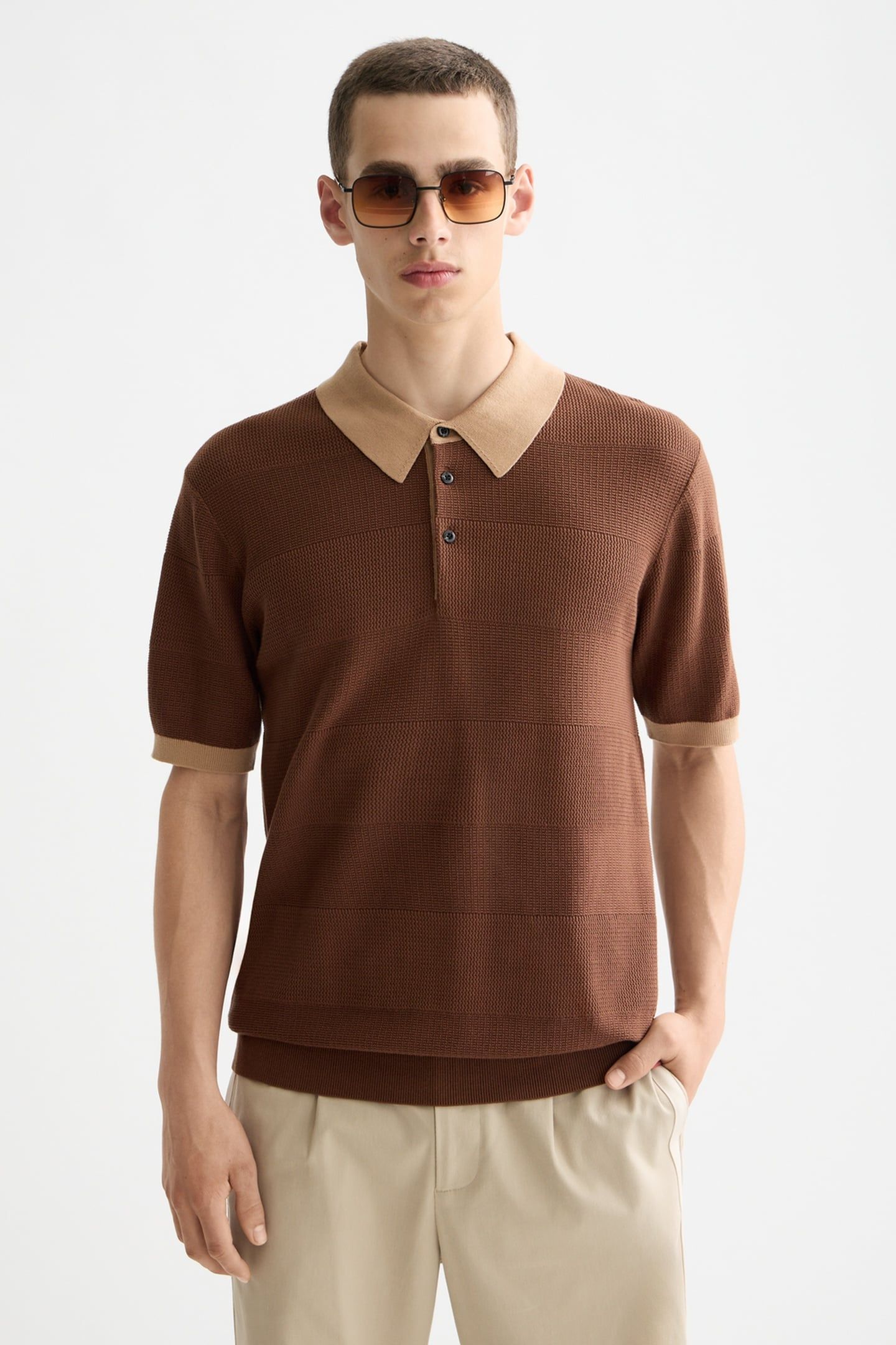 KNITTED TONE ON TONE STRIPED REGULAR FIT POLO SOFT SILT 1
