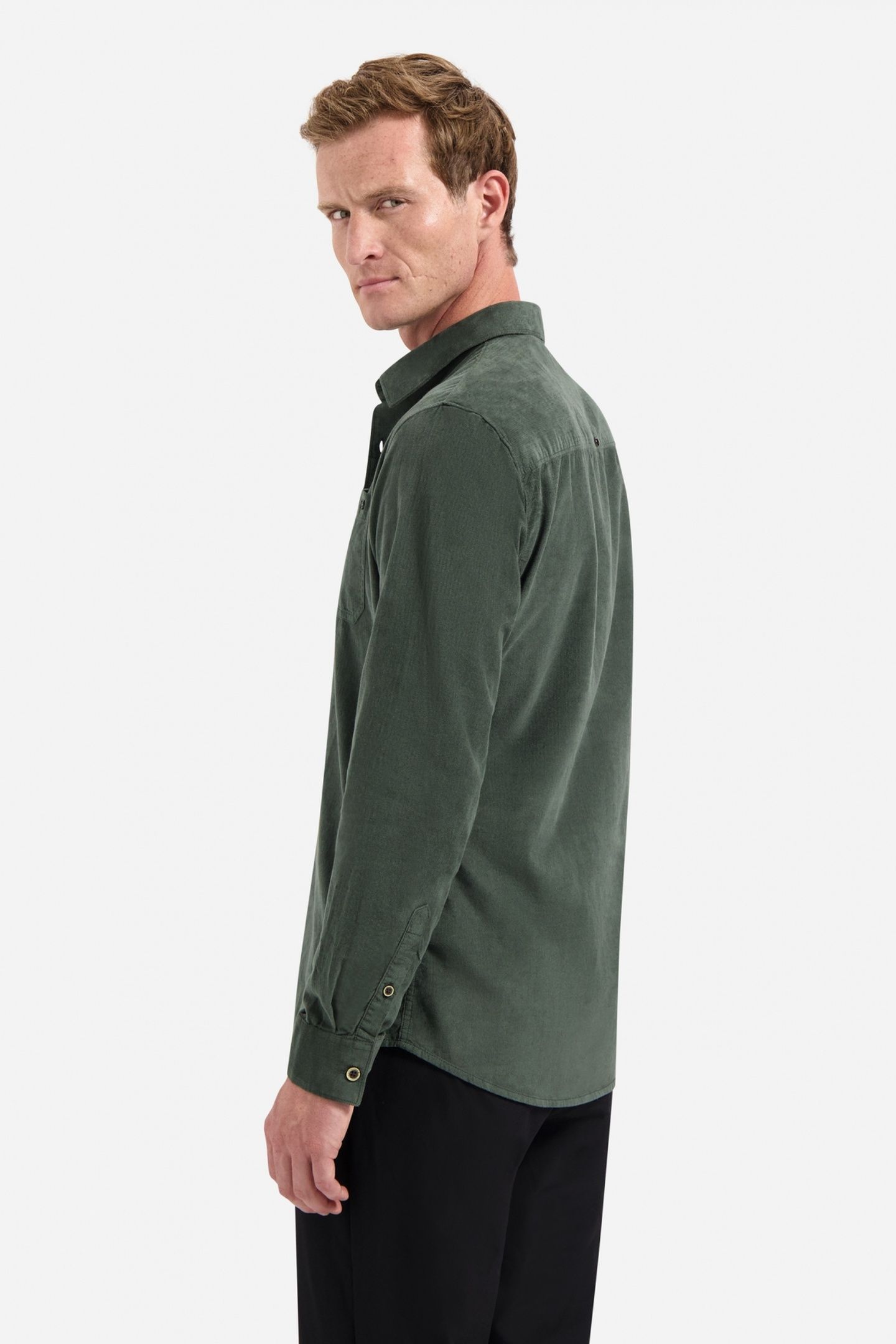 SHIRT SOLID FINE HERRINGBONE DARK GREEN 4
