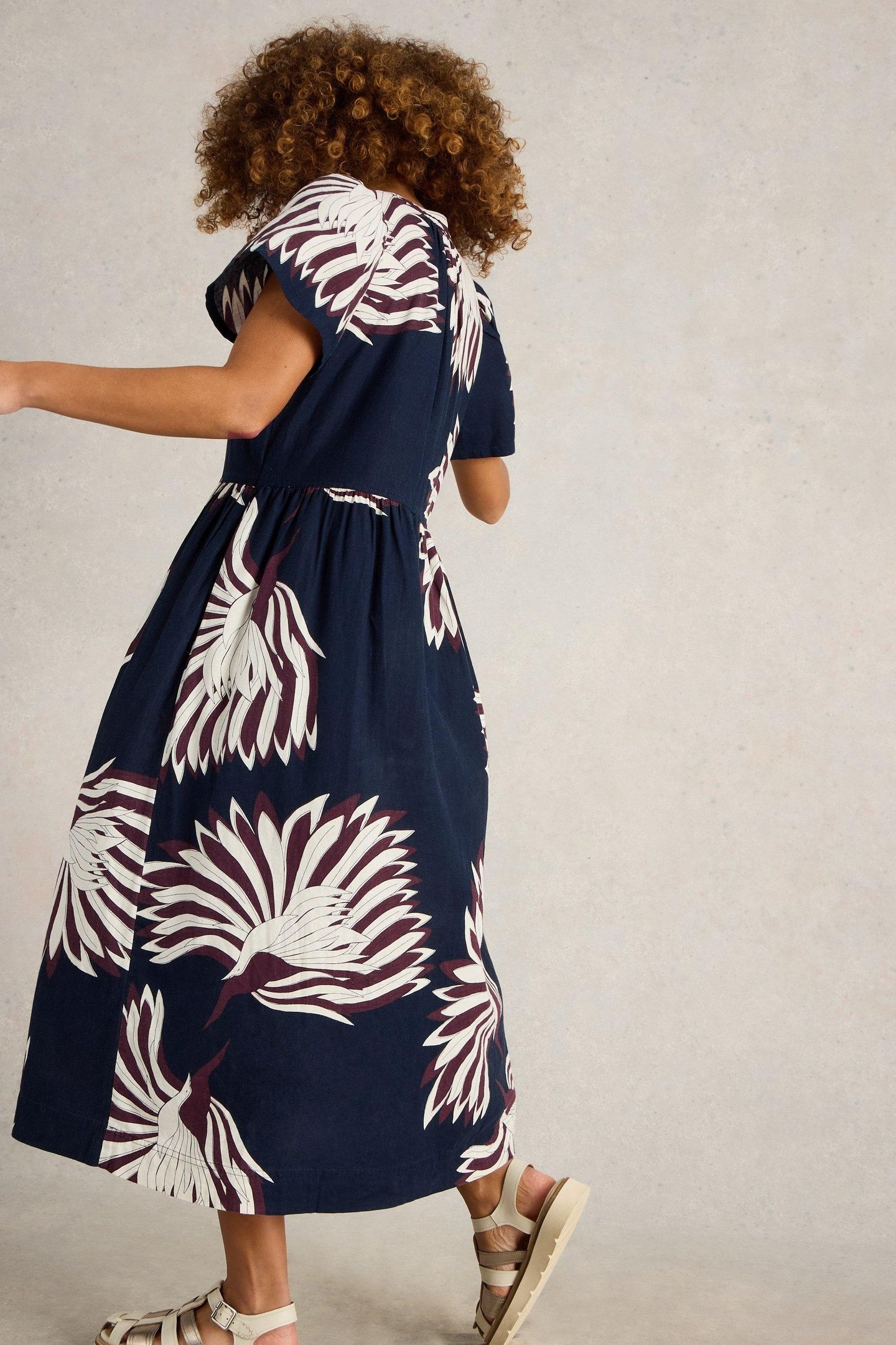 CLOVE LINEN BLEND DRESS NAVY PRINT 3