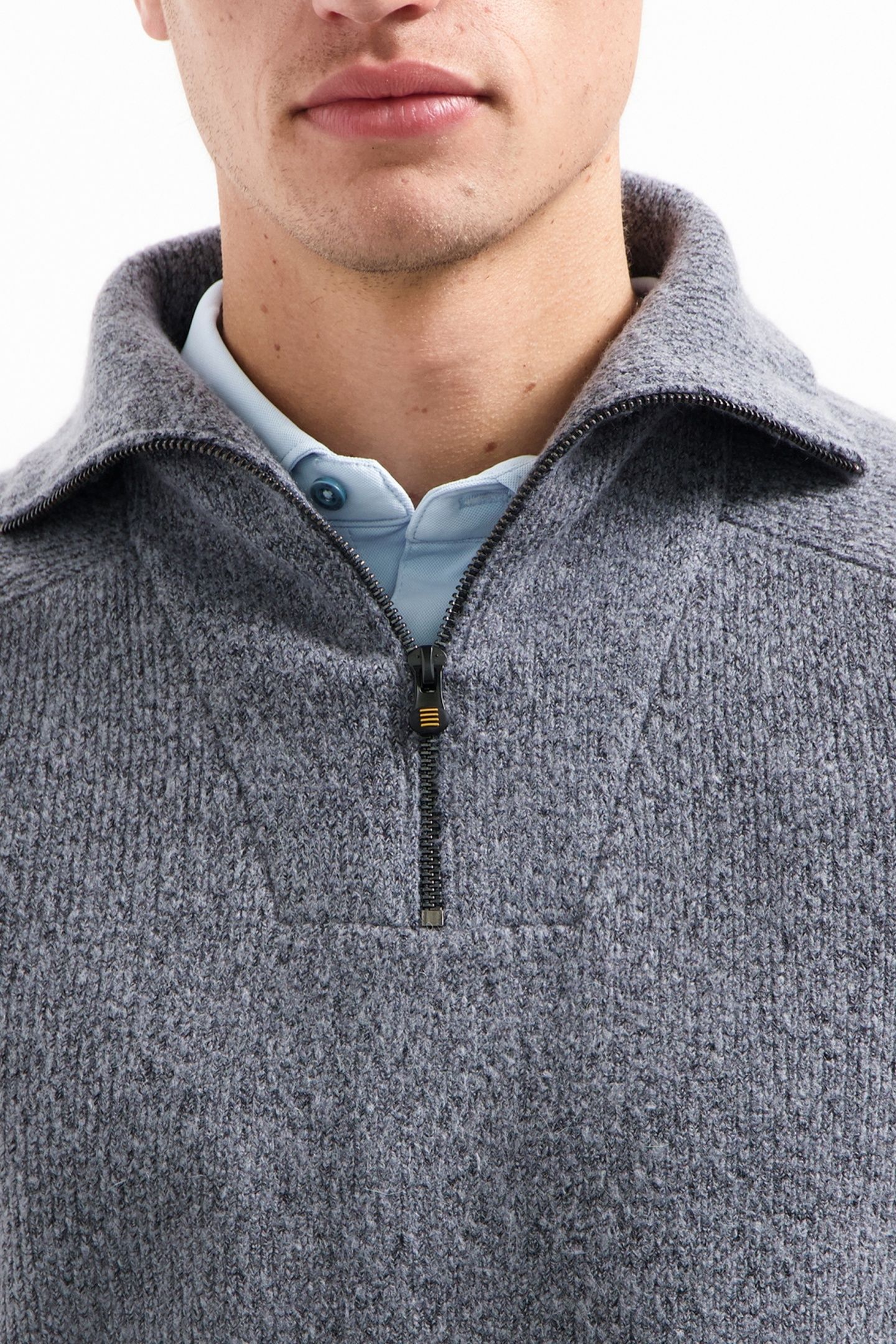 PULLOVER WING COLLAR HALF ZIP SOFT WOOLBLEND WASHED BLUE 6
