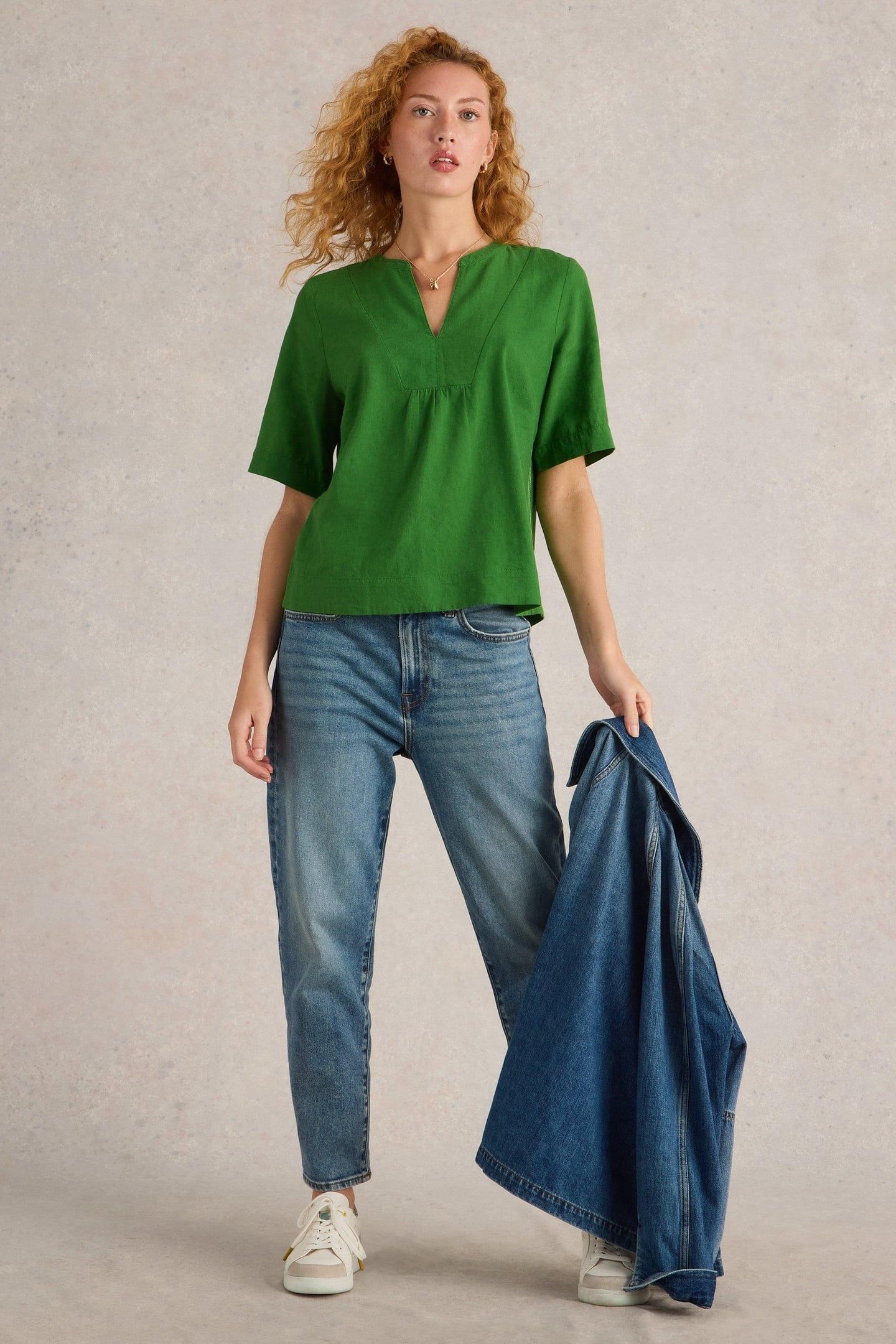 ASH LINEN BLEND TOP MID GREEN 2