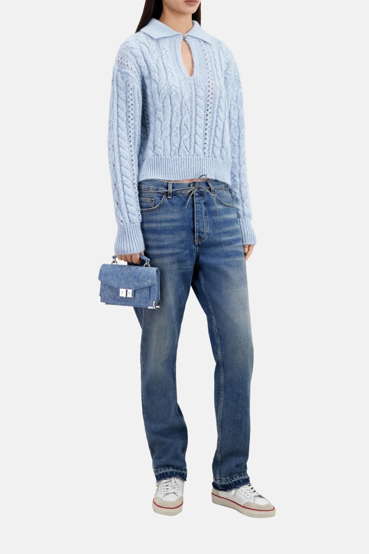 CABLE-STRANDED PACKED NECK SWEATER BLUE 2