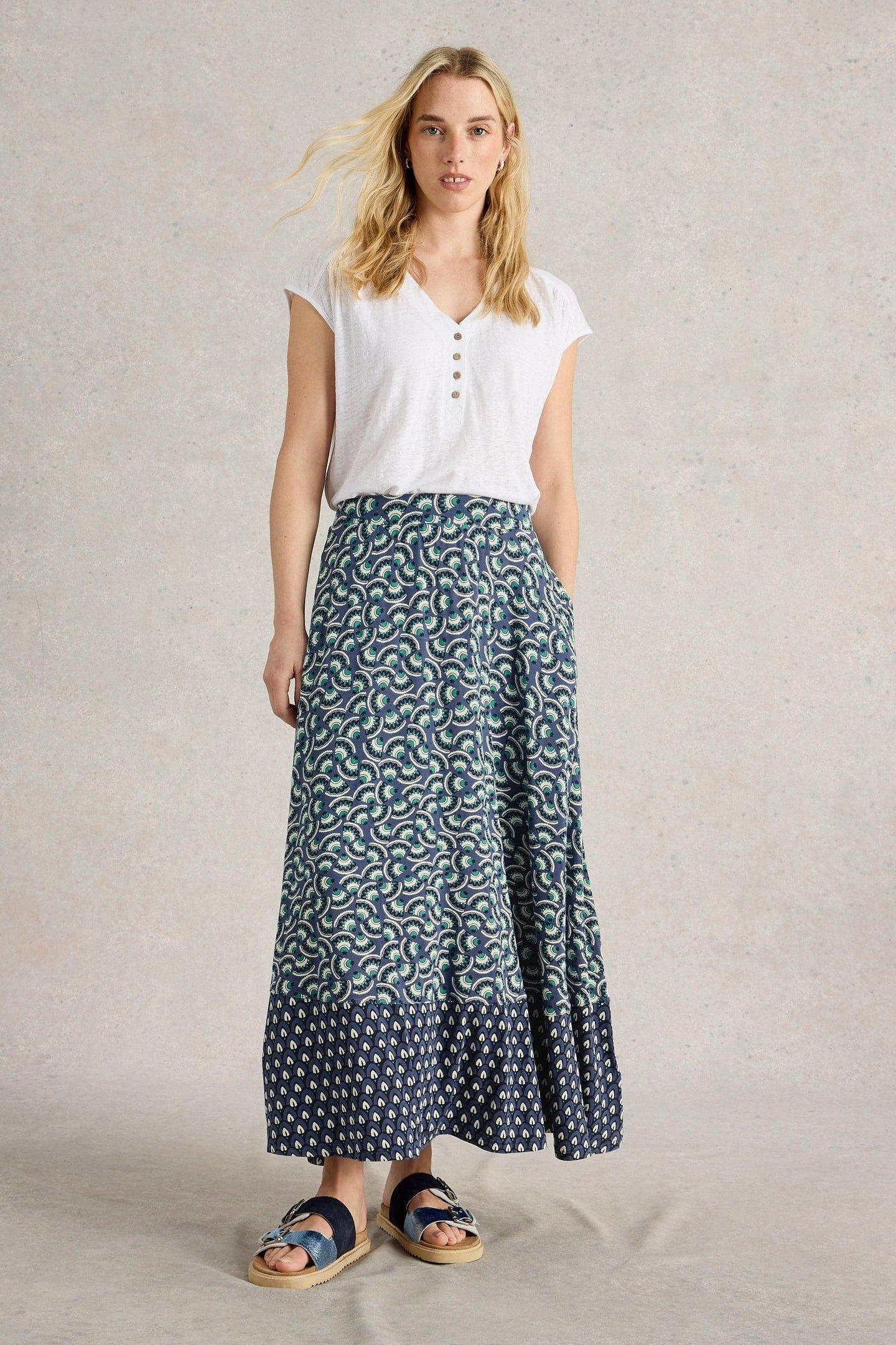 JADA JERSEY MAXI SKIRT NAVY MULTI 2