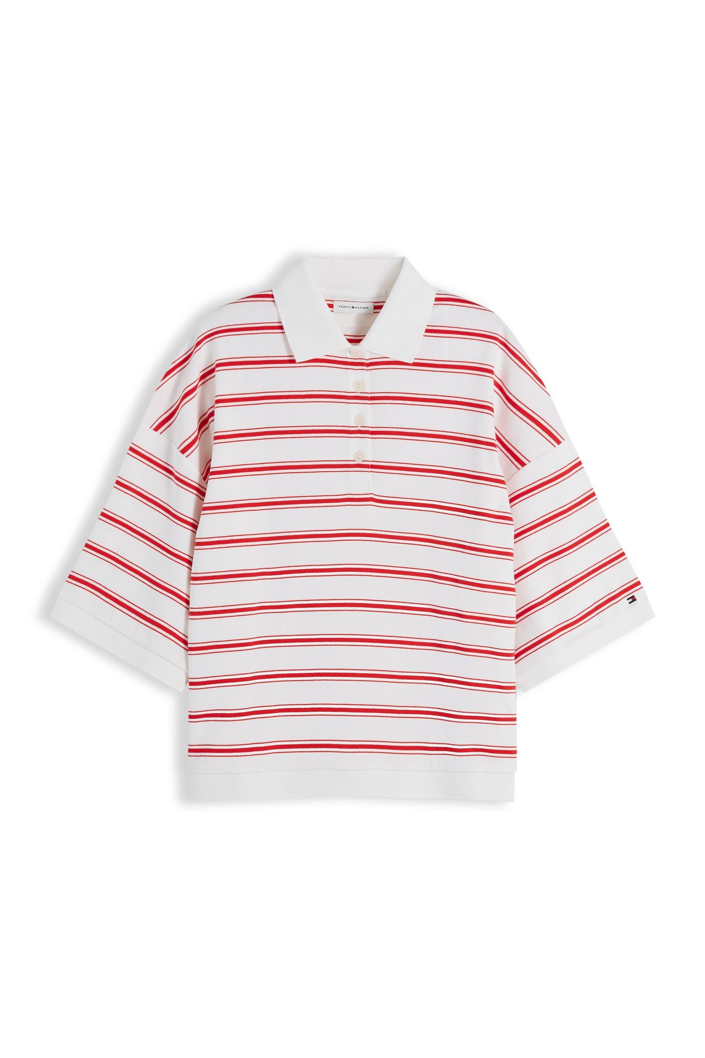 OVERSIZED FIT STRIPE POLO SHIRT MULTI ECRU/FIRE RED 4