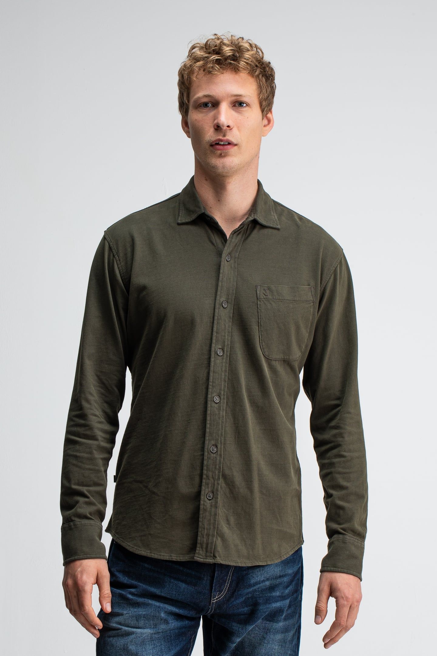 AIDAN PEACHED JERSEY SHIRT MOCHA BROWN 1