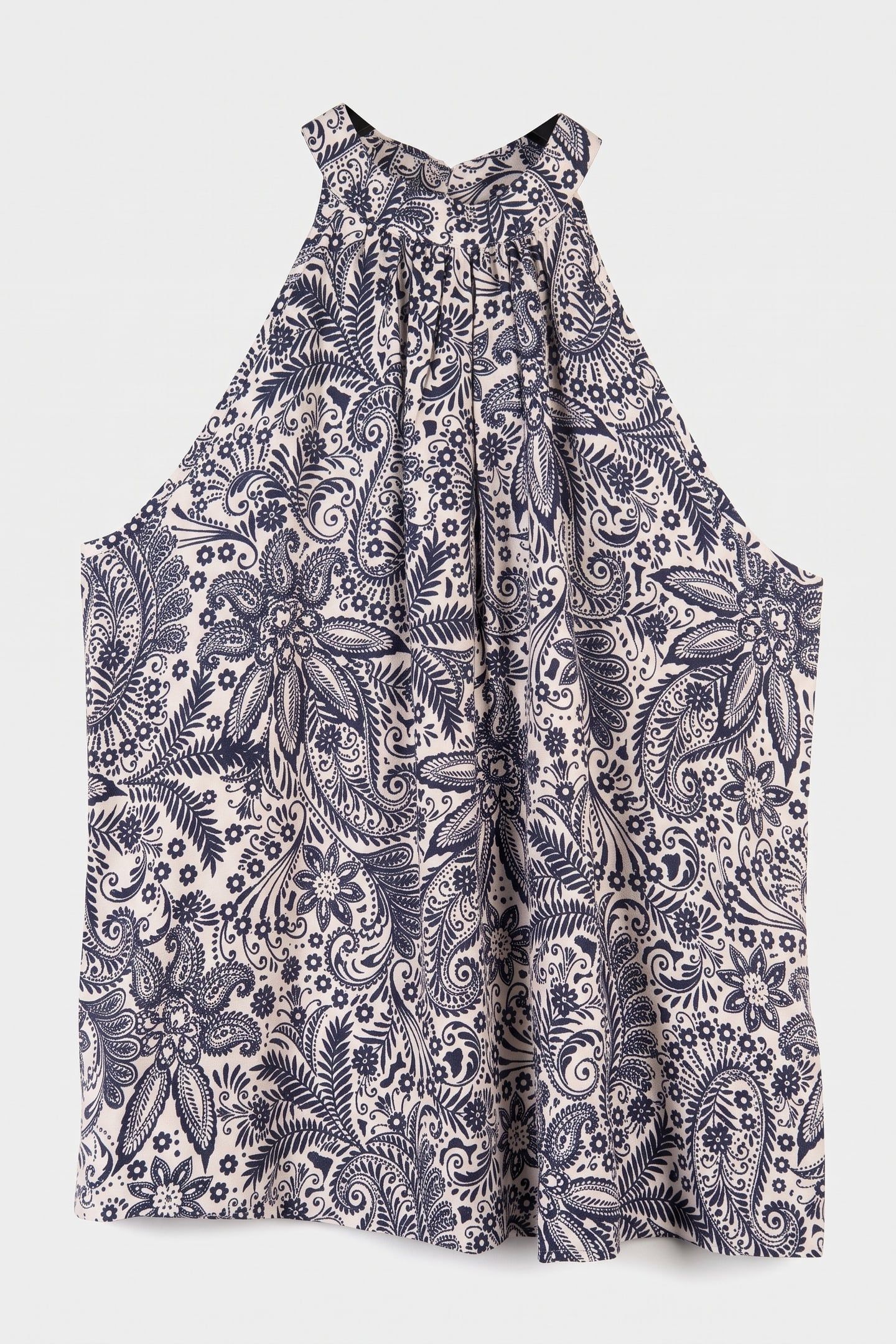 FLOWER PRINTED HALTER TOP DARK BLUE/OFF WHITE 3