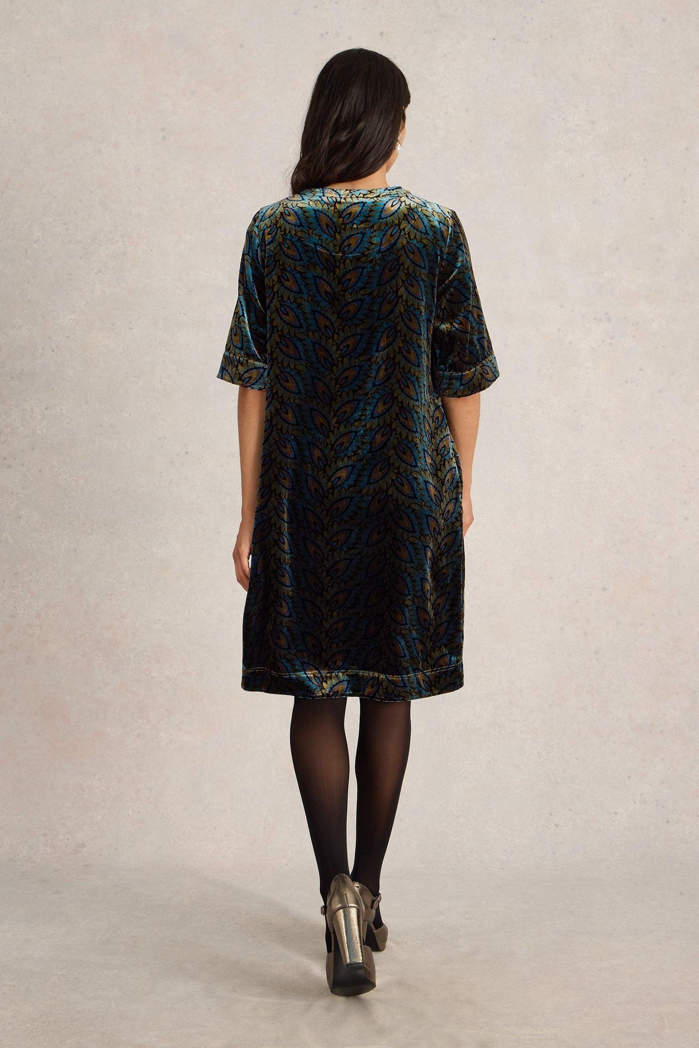 ASH VELVET MIX DRESS TEAL PRINT 2