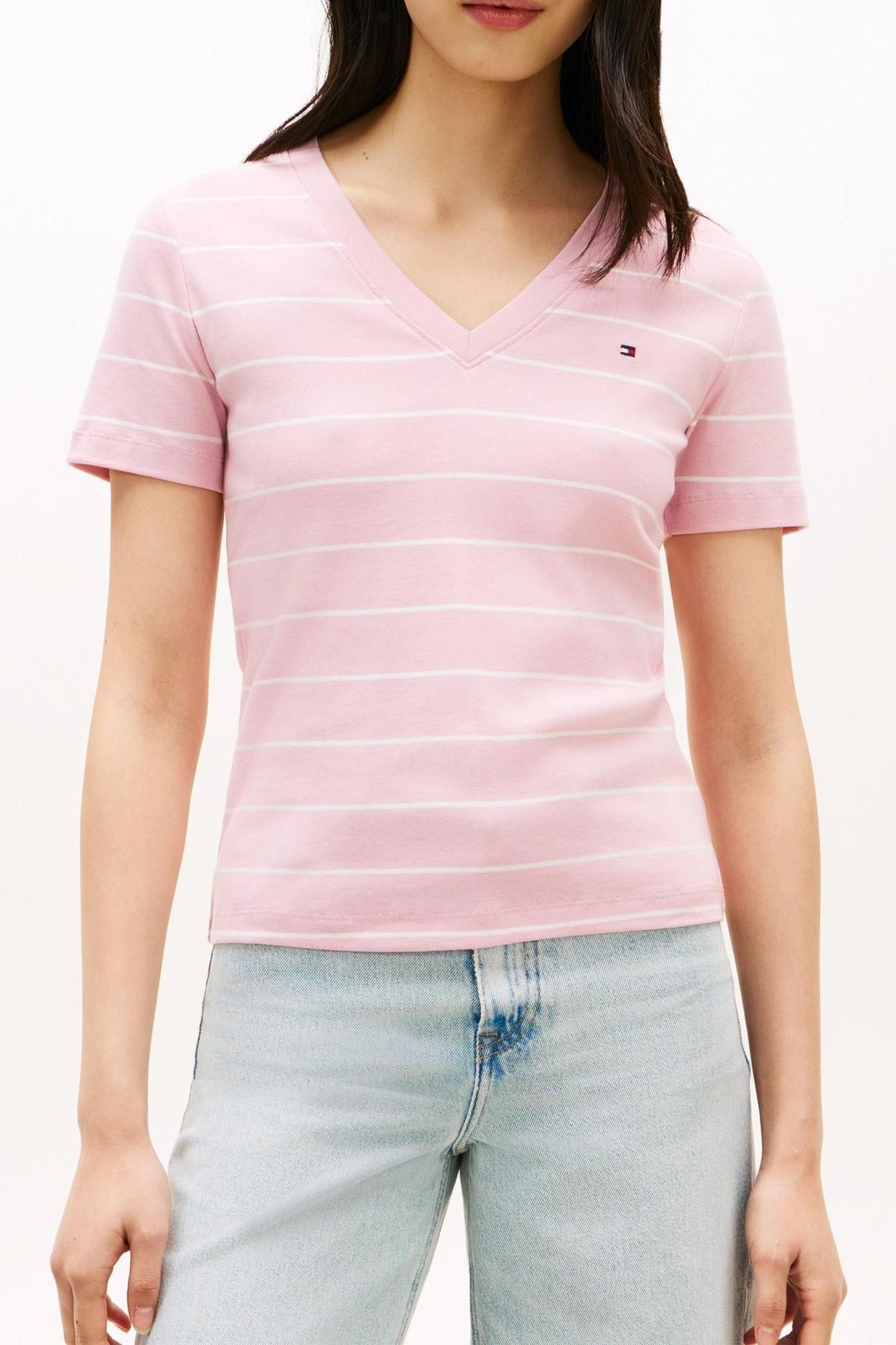 SLIM CODY V-NECK SS FINE BONITA PINK/ECRU 1