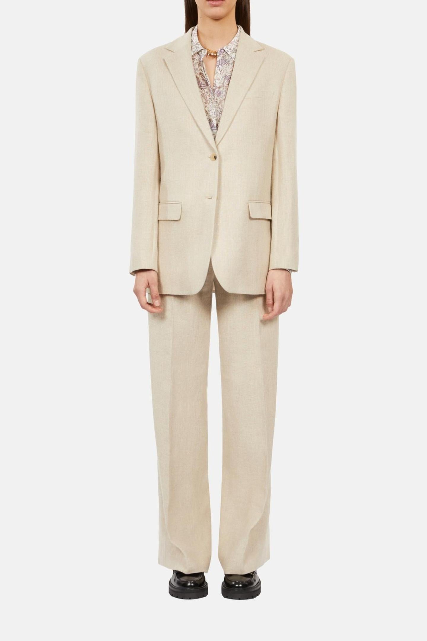 VESTE DE COSTUME AMPLE EN LIN BEIGE 1