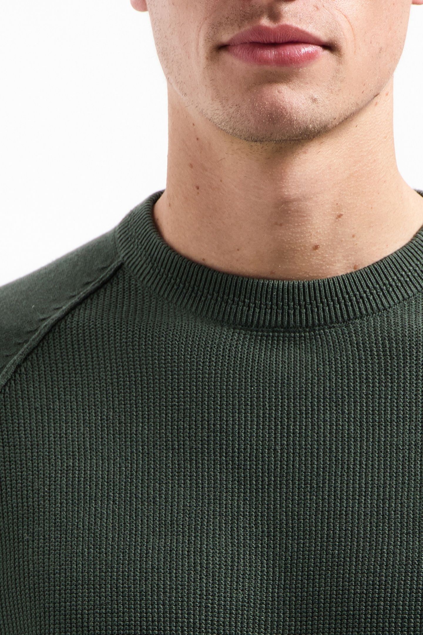PULLOVER CREWNECK SOLID WAFFLE KNIT DARK GREEN 7