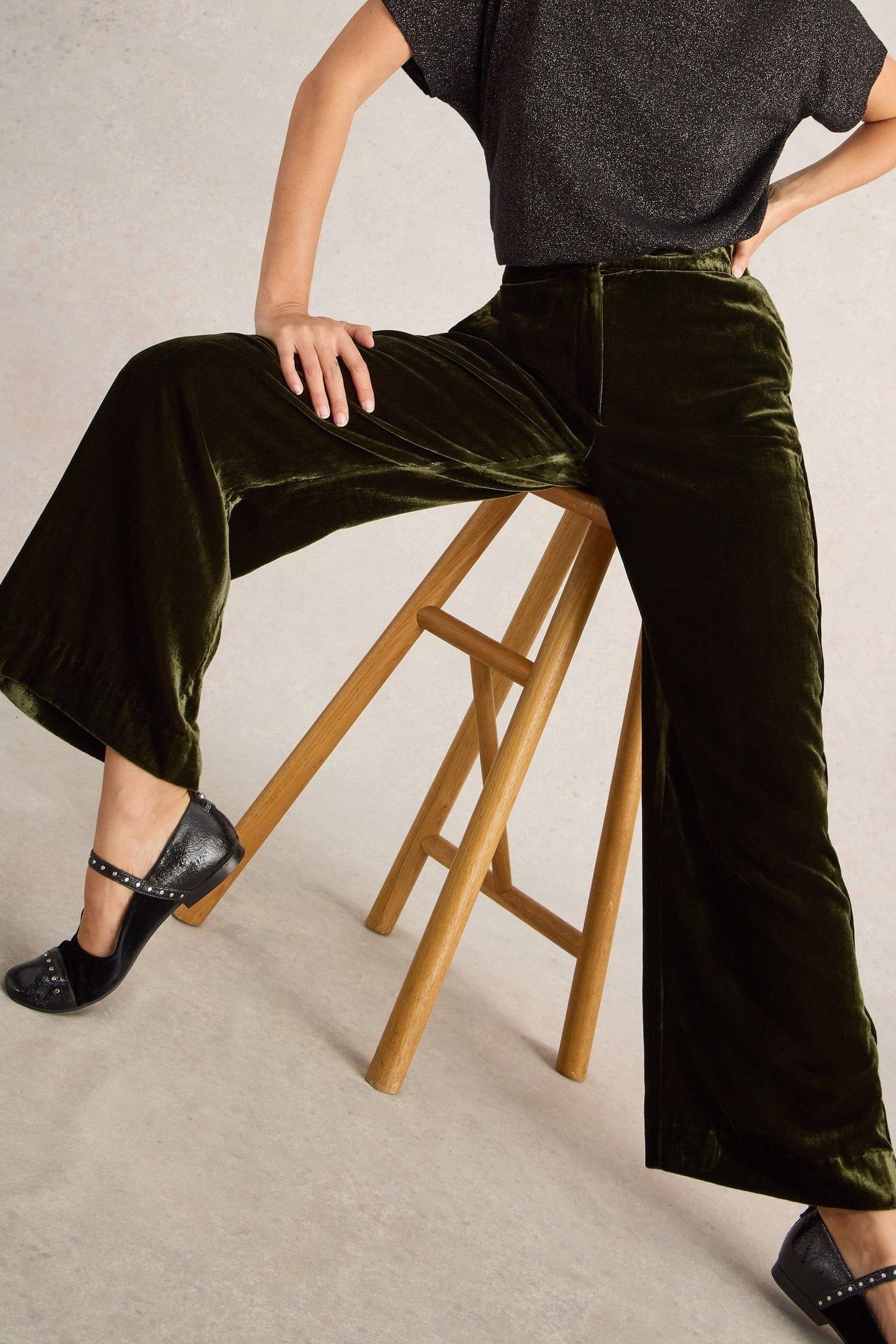 BELLE WIDE LEG VELVET TROUSER KHAKI GREEN 7