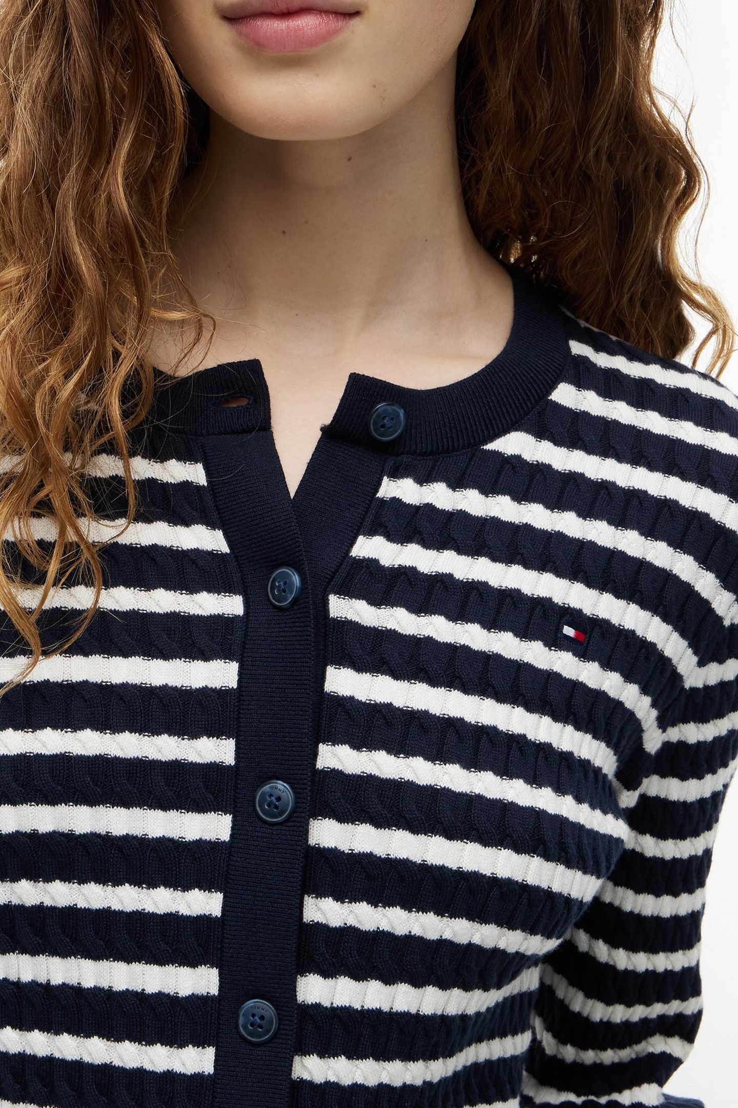 COTTON CABLE FINE LS DARK N NAVY/IVORY PETAL BRETON STP 5