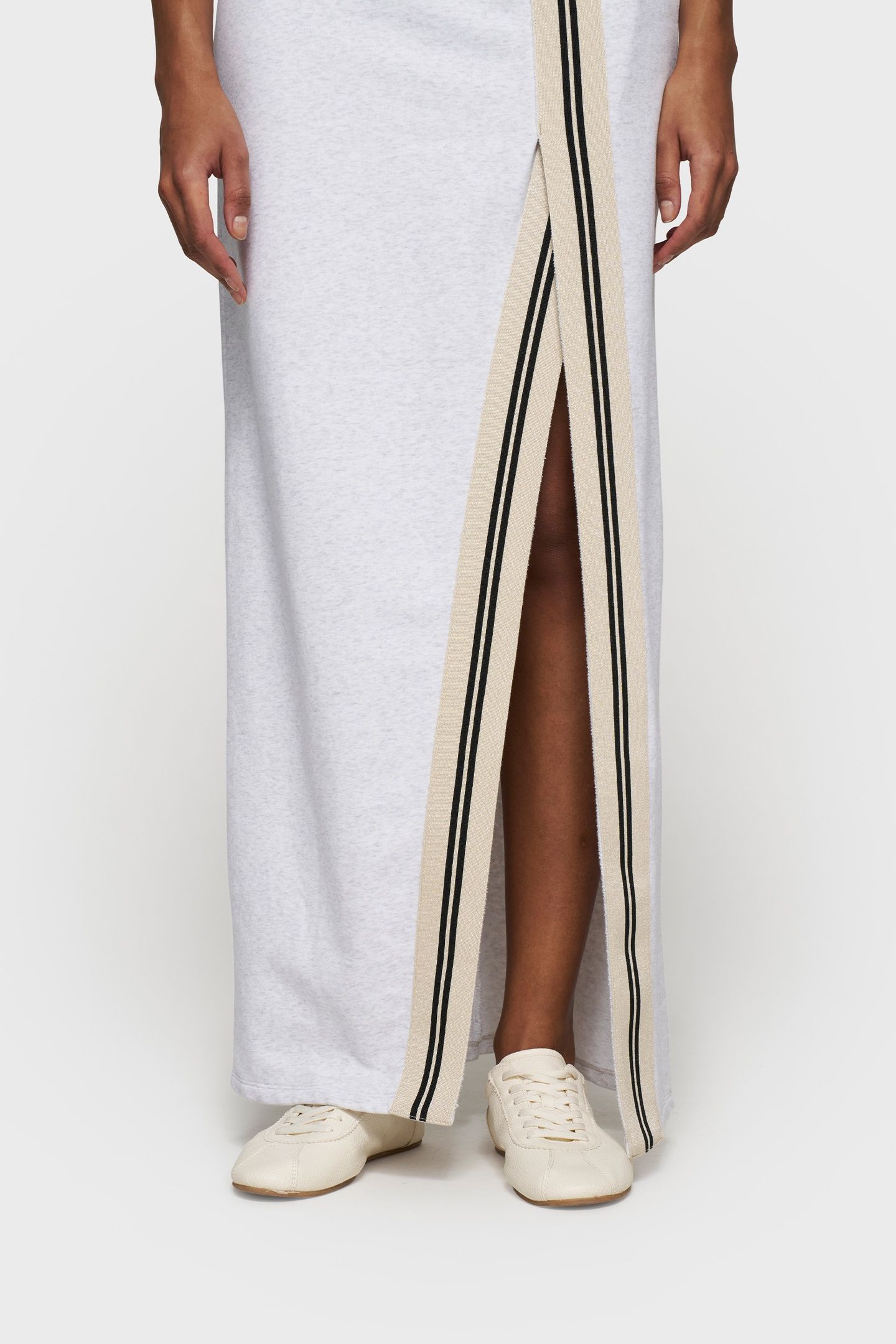 LONG WRAP DRESS GATHERING WHITE GREY MELEE 6