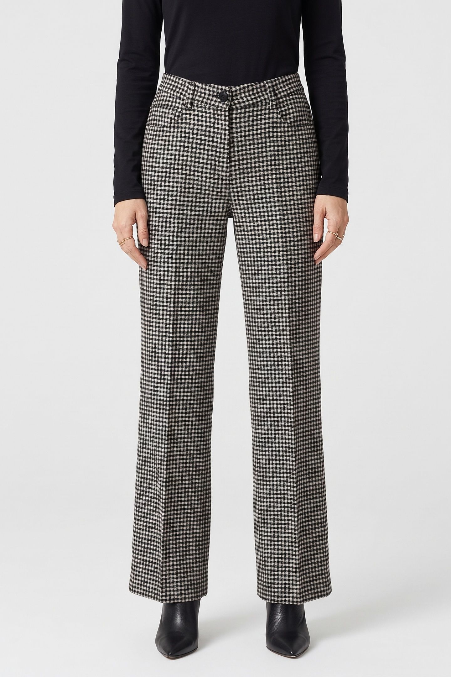 STRAIGHT LONG FLARE TROUSERS BLACK WHITE 1