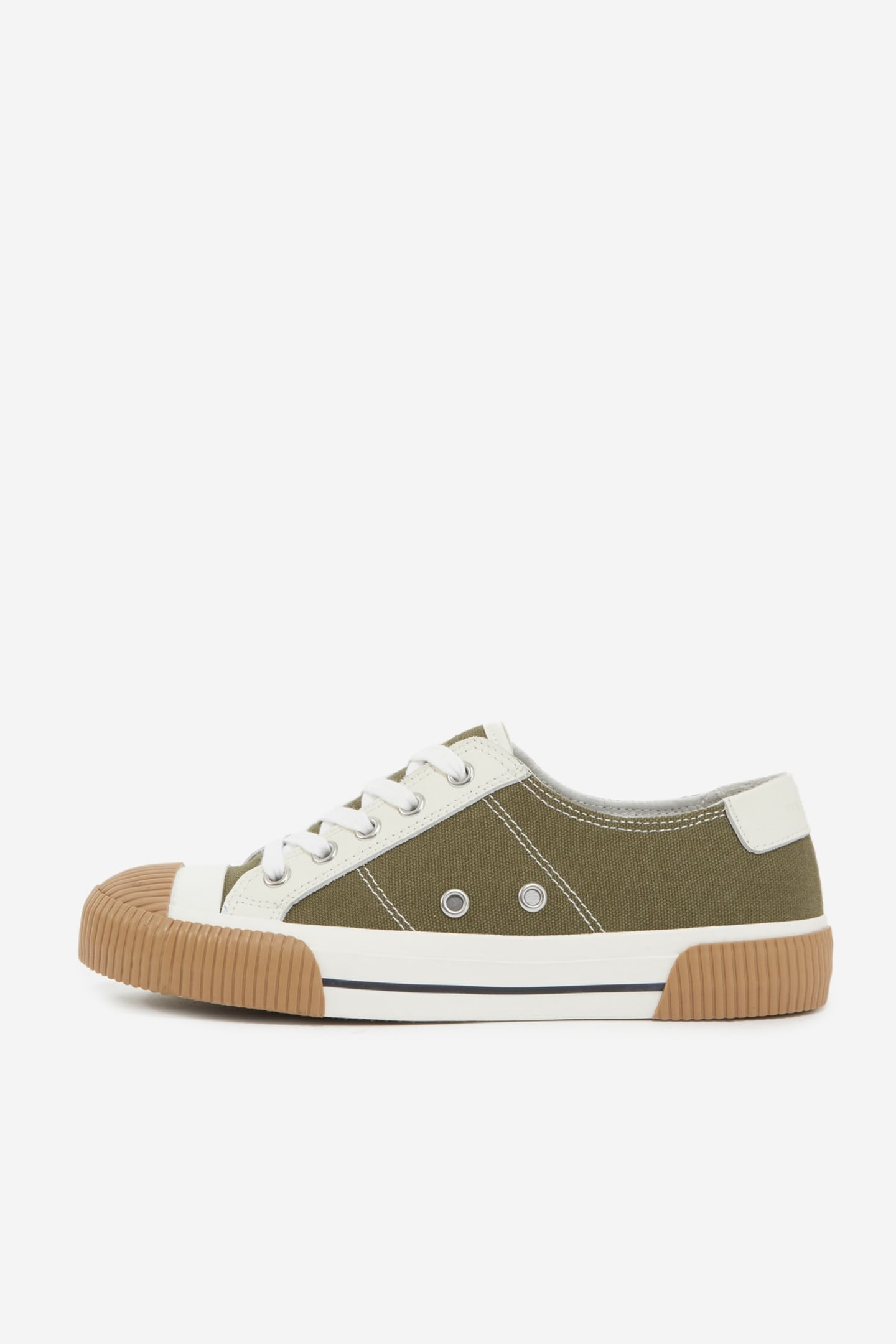 UNISEX LOW-TOP CANVAS SNEAKERS WITH LEATHER INLAYS KAKI 1