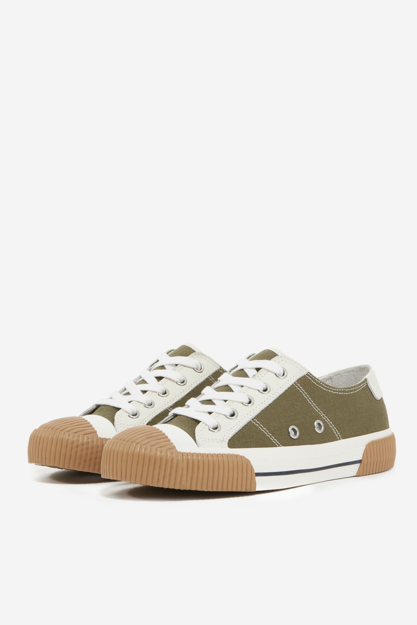 UNISEX LOW-TOP CANVAS SNEAKERS WITH LEATHER INLAYS KAKI 2