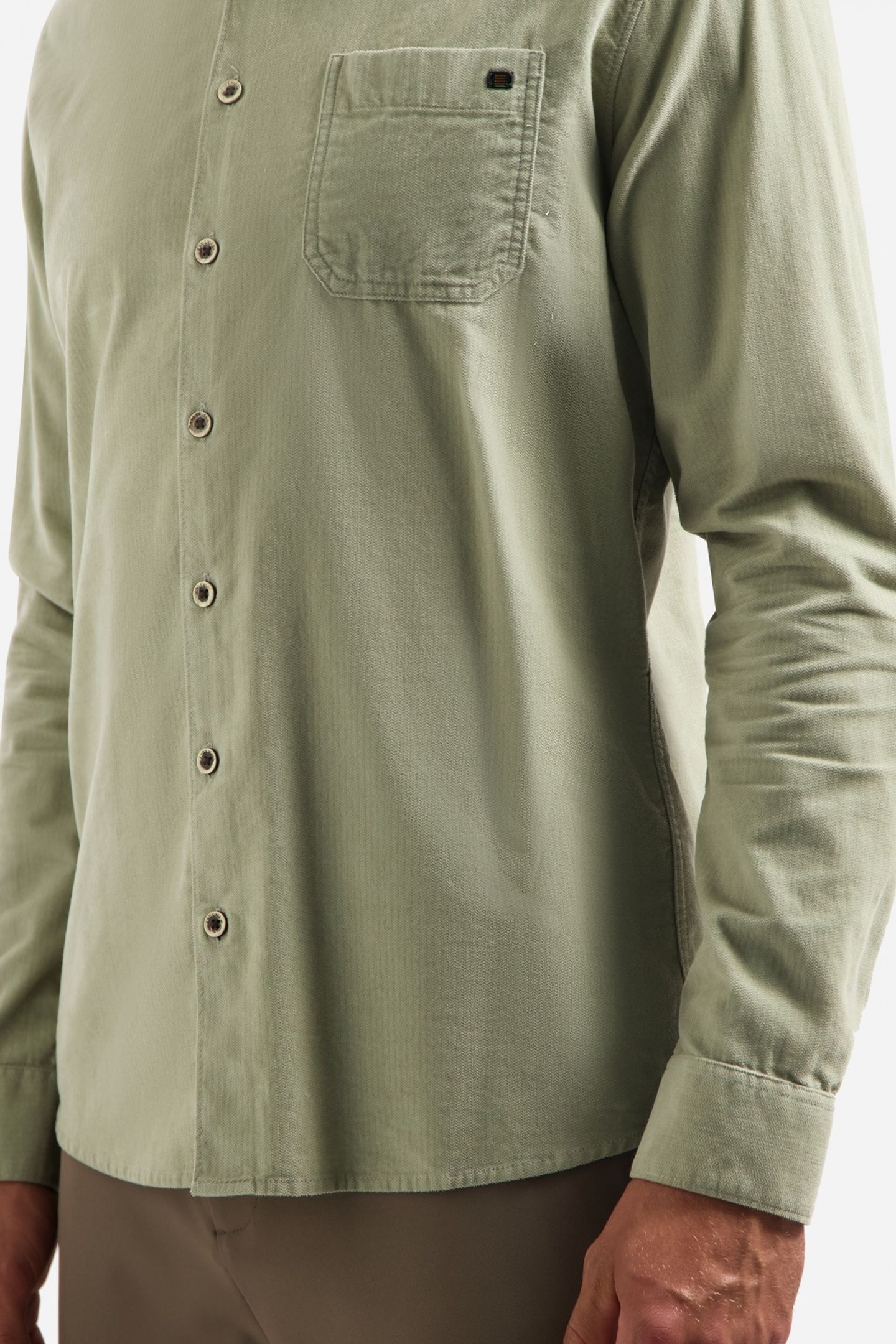 SHIRT SOLID FINE HERRINGBONE LIGHT MOSS 4