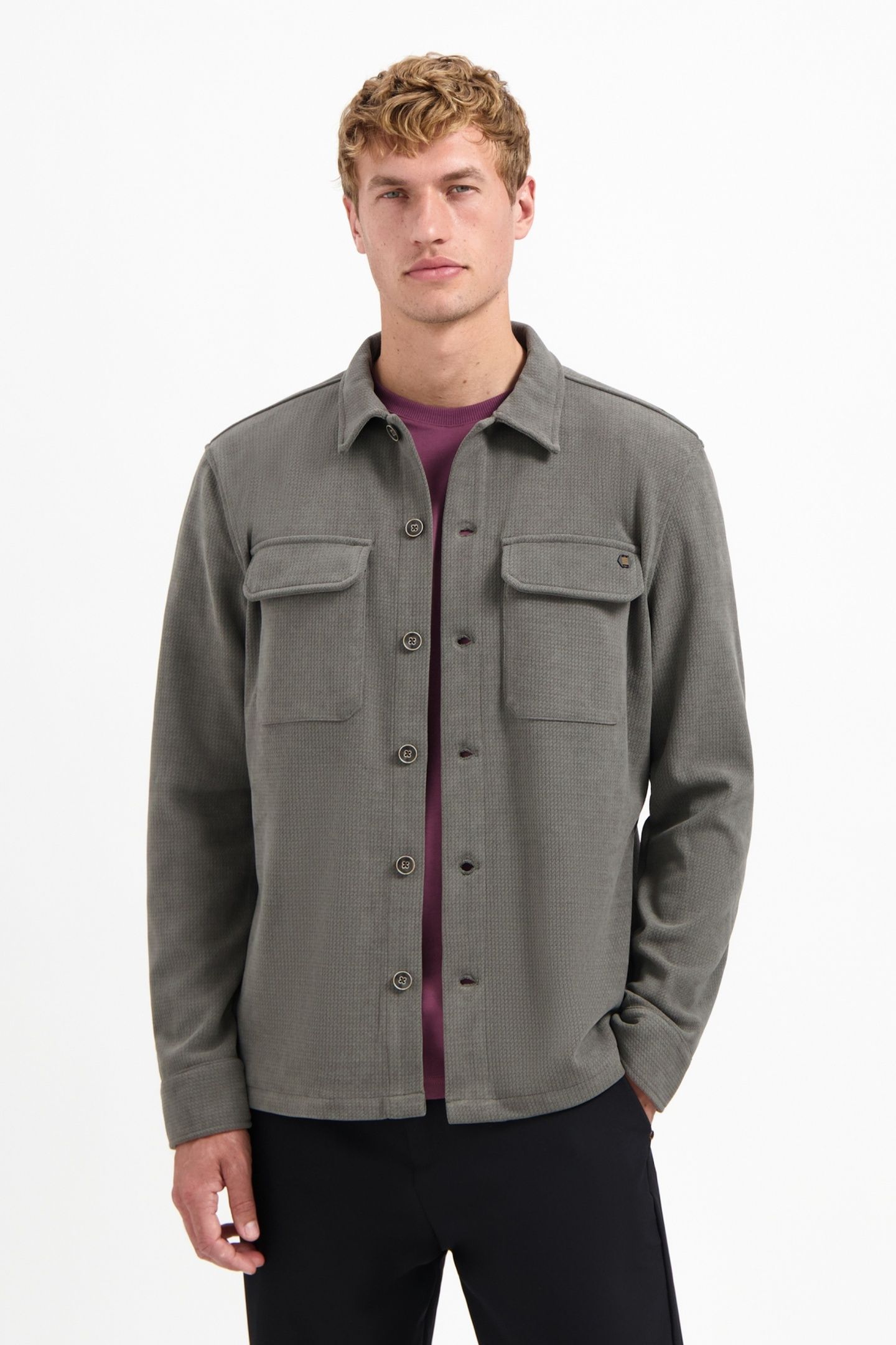 OVERSHIRT BUTTON RELIEF SWEAT DARK CLAY 1