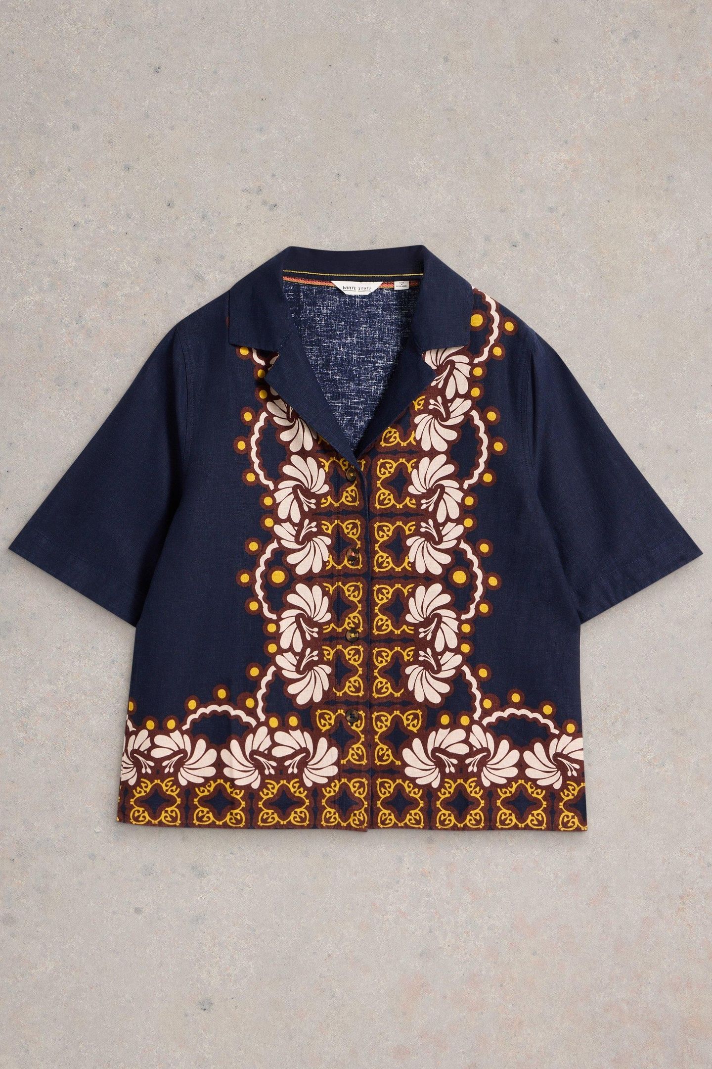 BELLA LINEN BLEND RESORT SHIRT NAVY MULTI 5